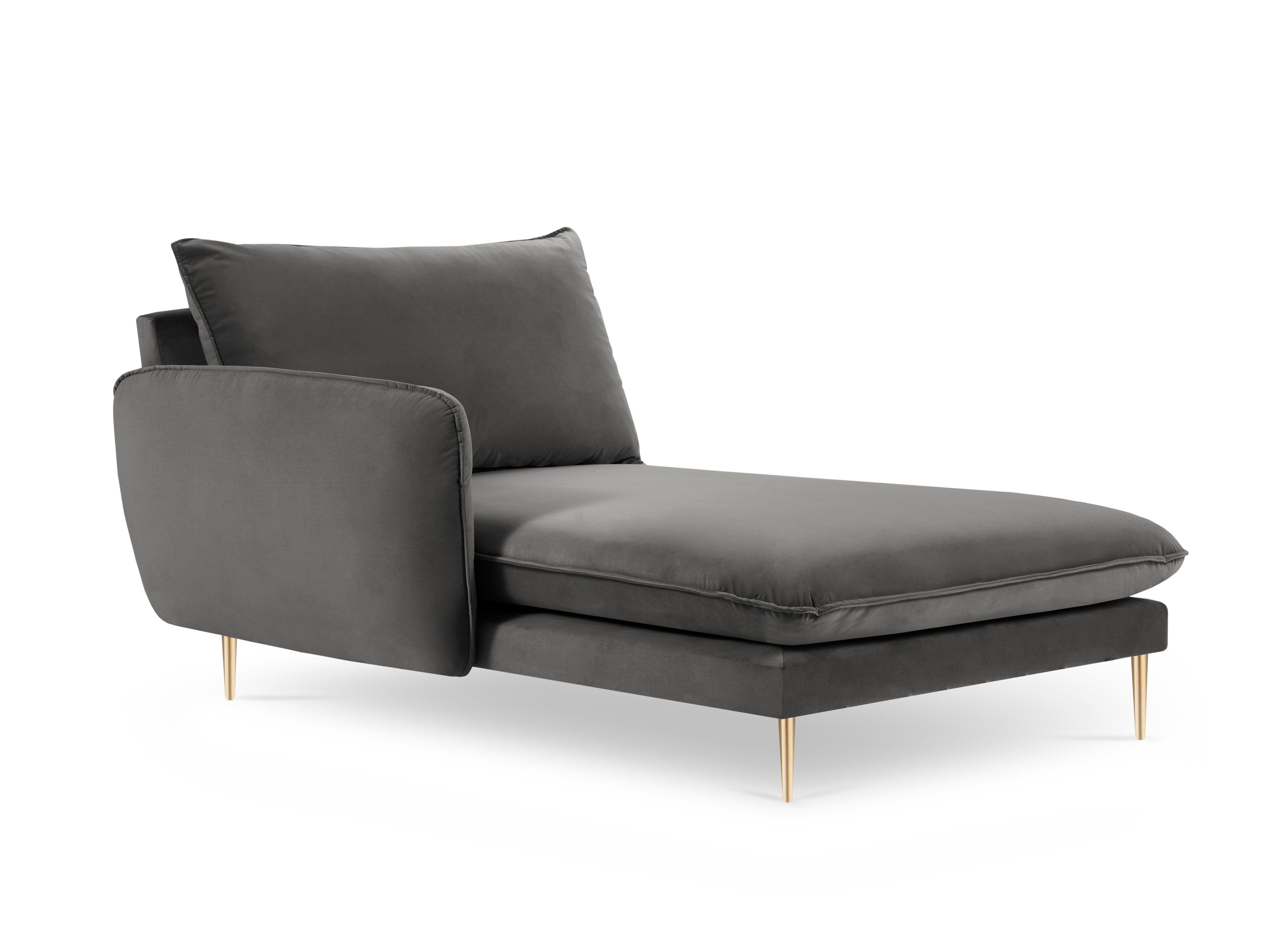 Velvet chaise longue left VIENNA dark grey with gold base - Eye on Design