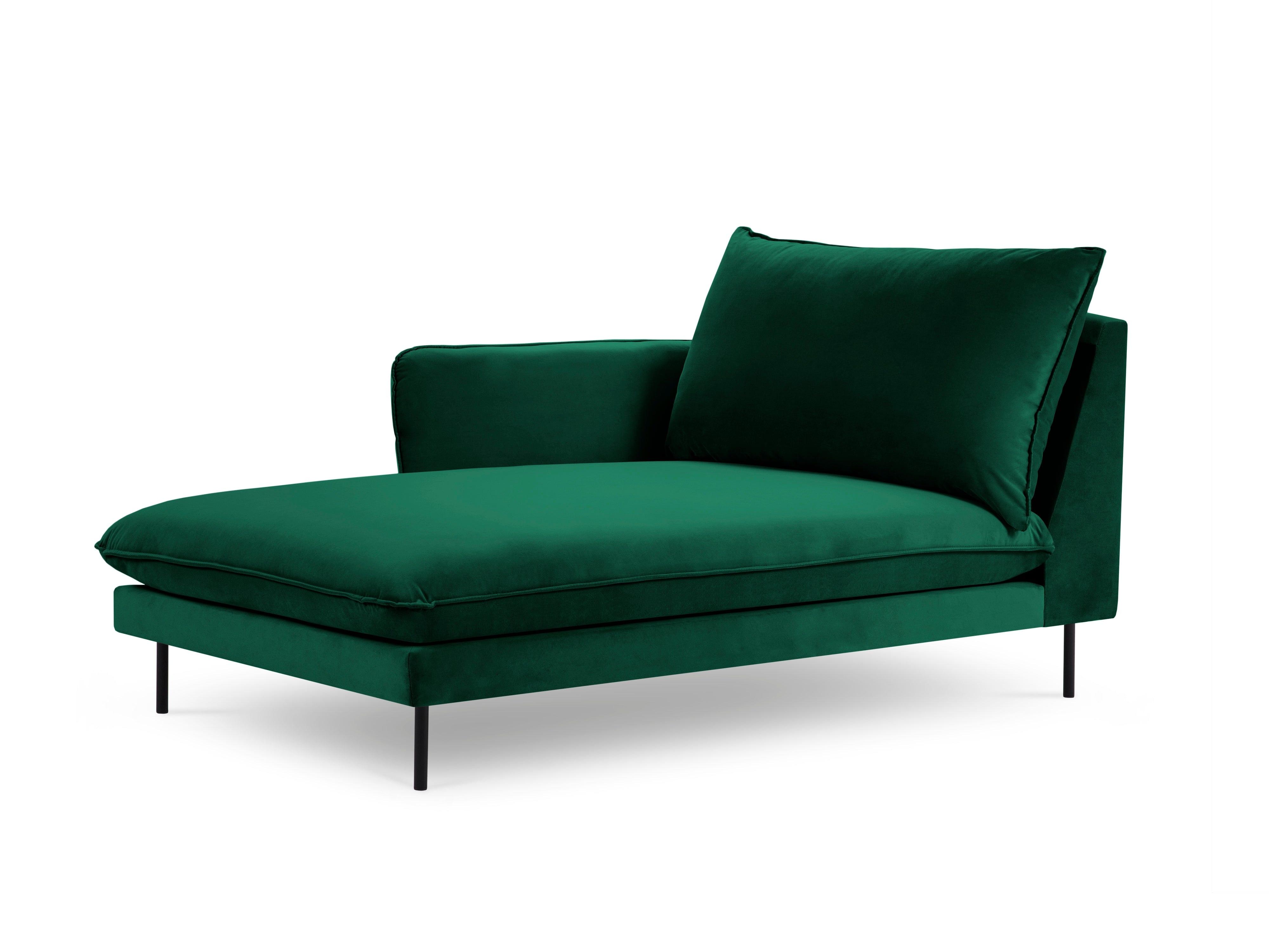 Velvet chaise longue left VIENNA green with black base - Eye on Design