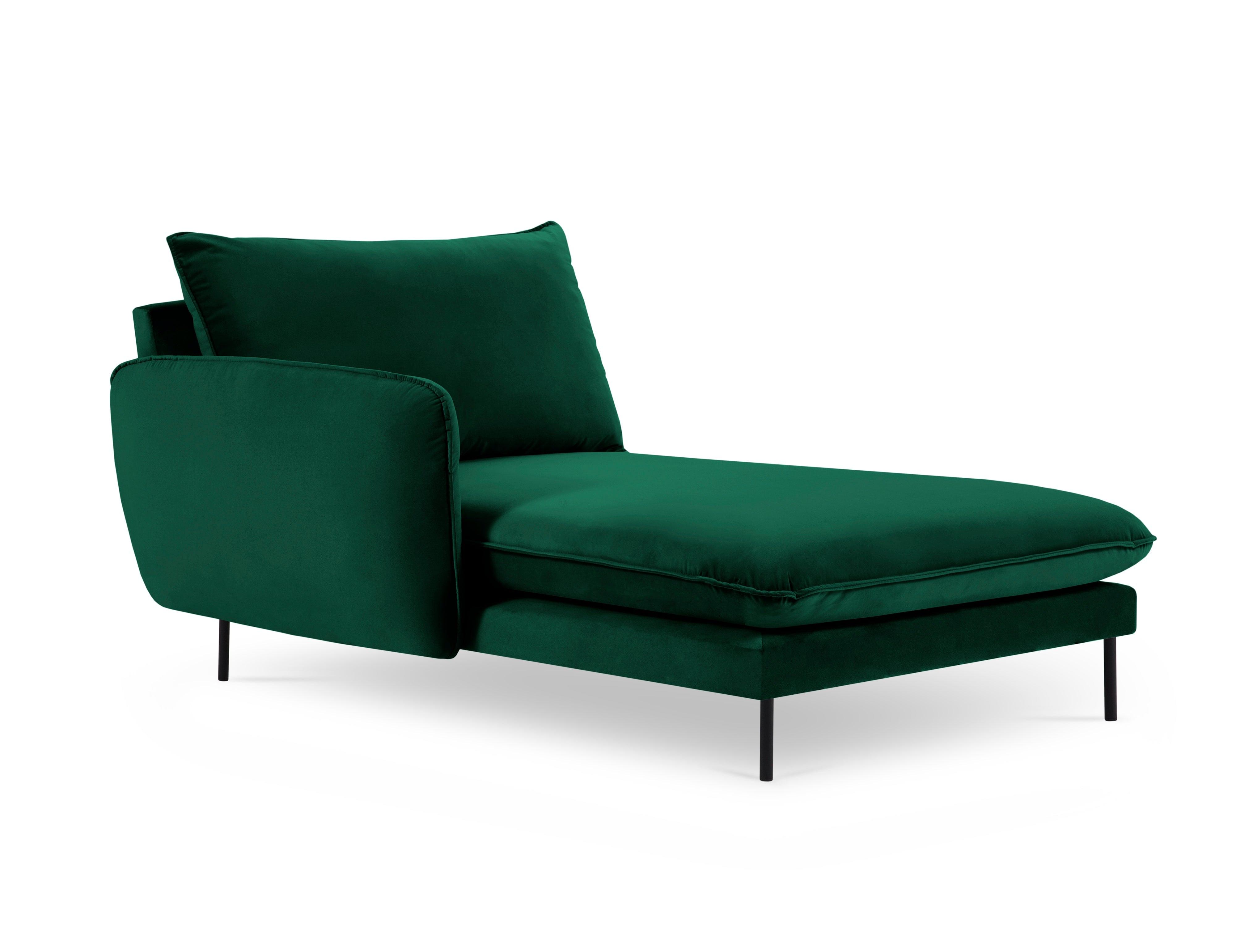 Velvet chaise longue left VIENNA green with black base - Eye on Design