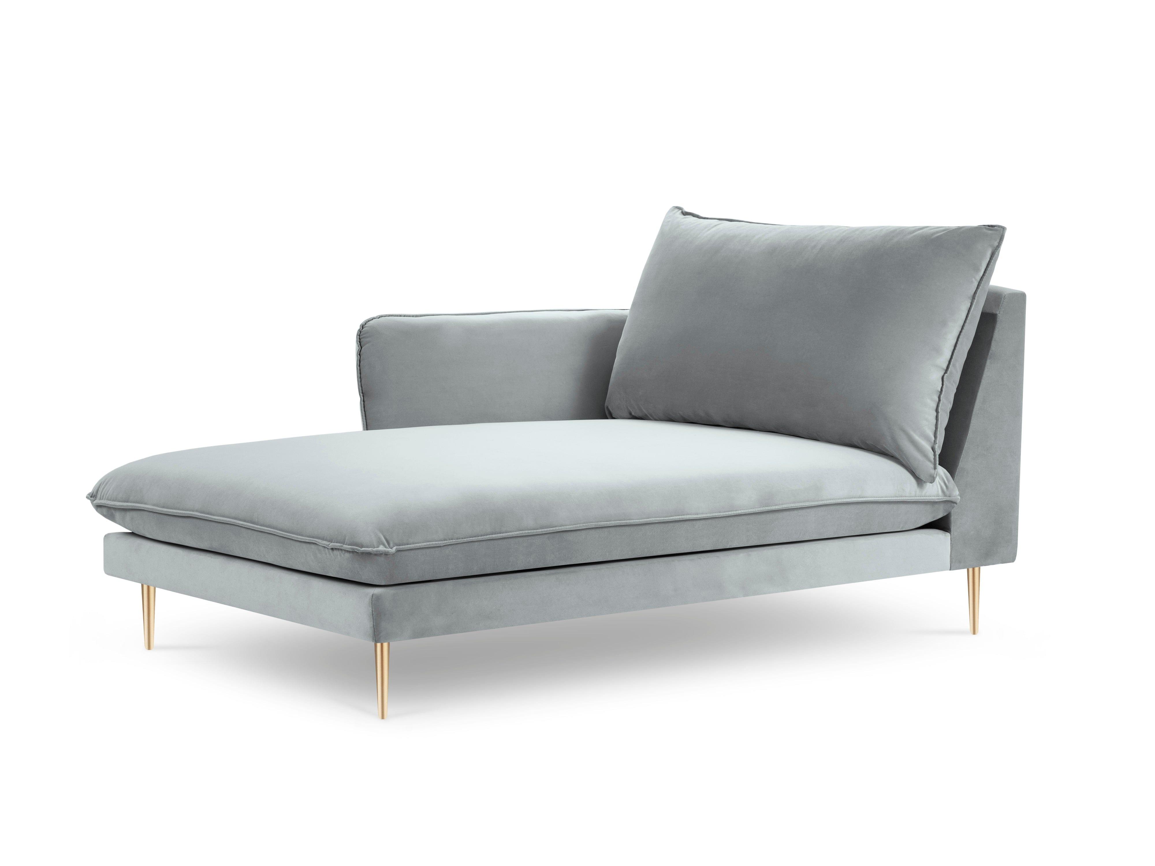 Velvet chaise longue left VIENNA light grey with gold base - Eye on Design