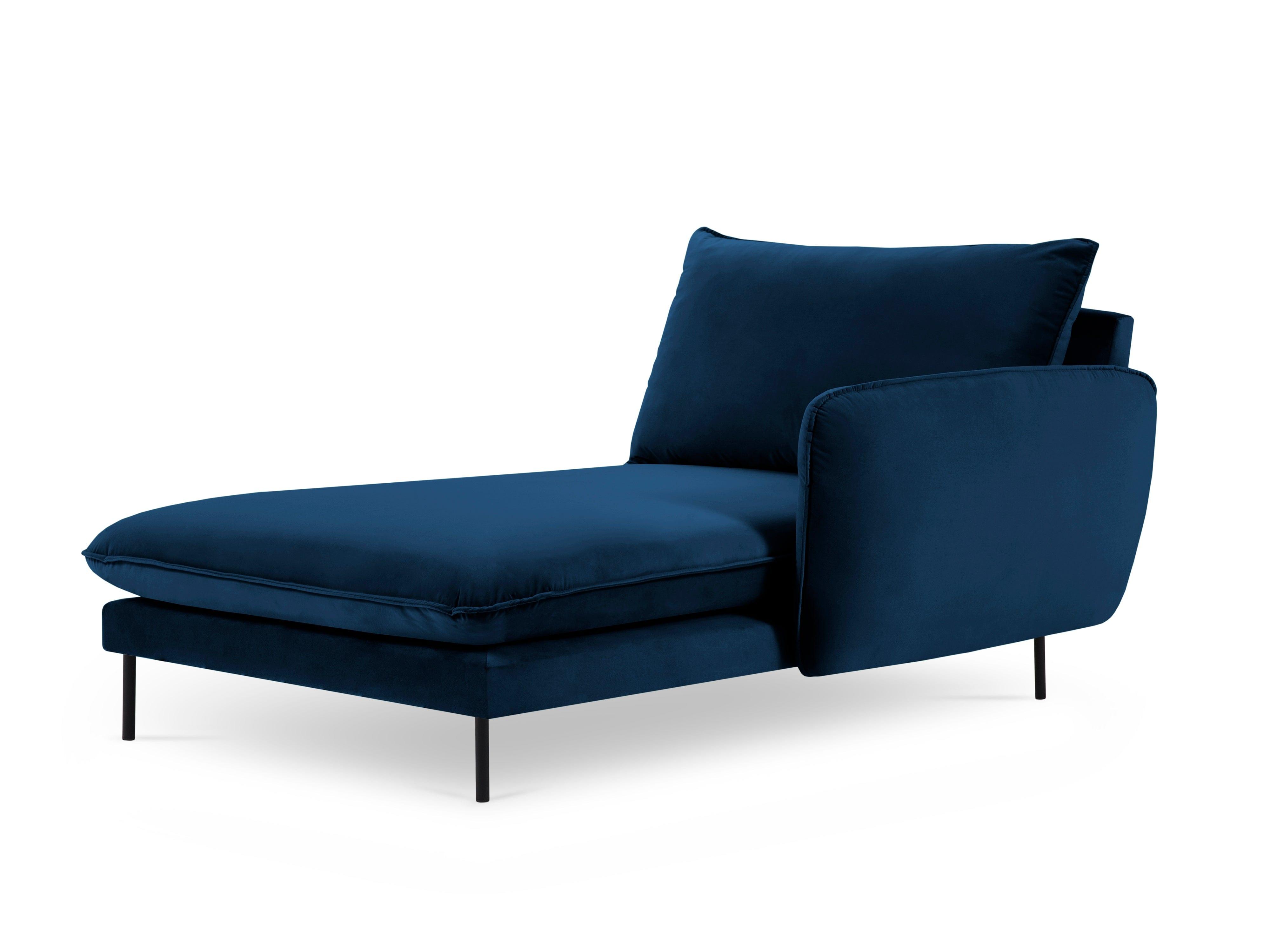 Velvet chaise longue right VIENNA blue with black base - Eye on Design