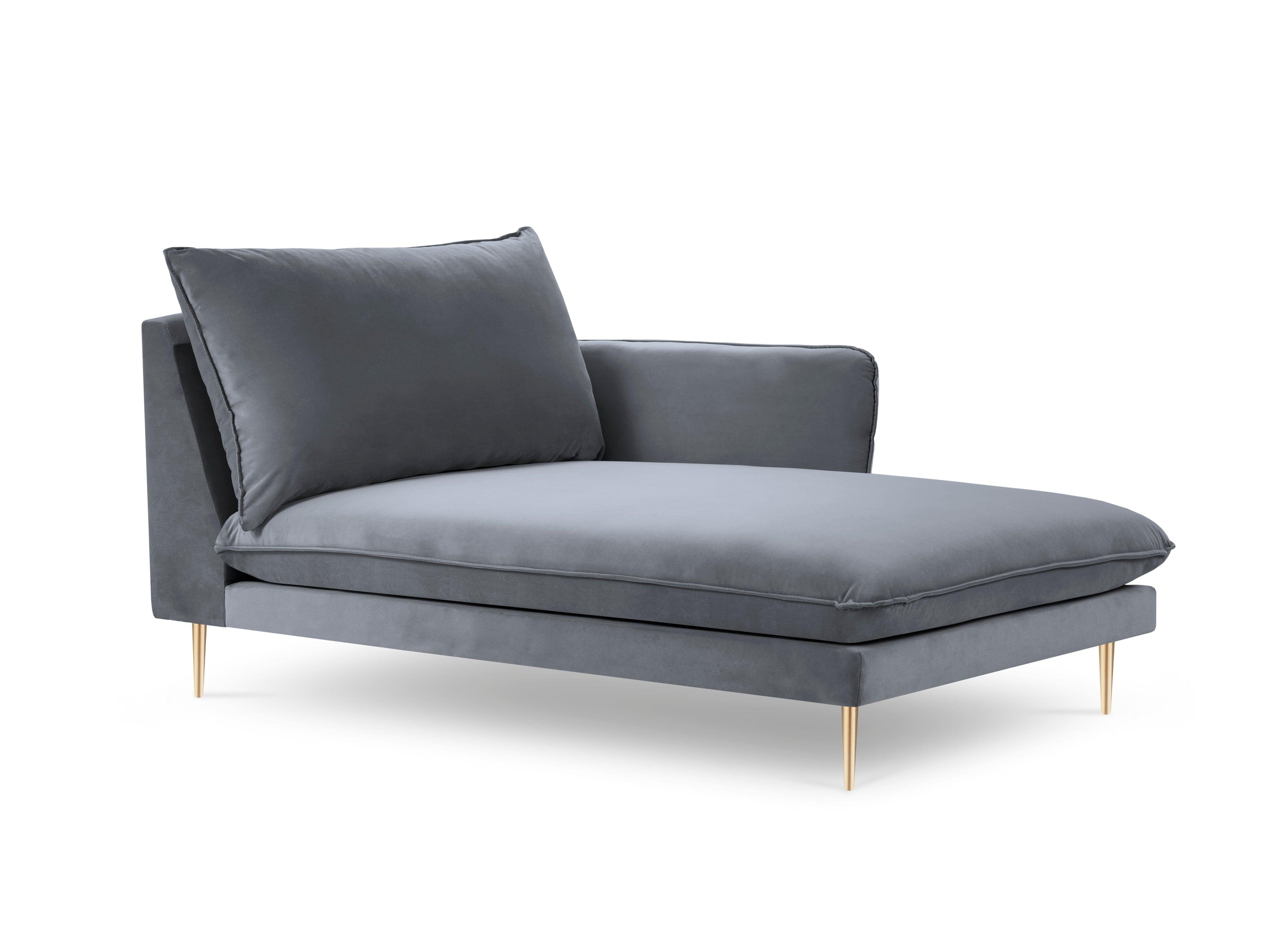 Velvet chaise longue right VIENNA grey with gold base - Eye on Design