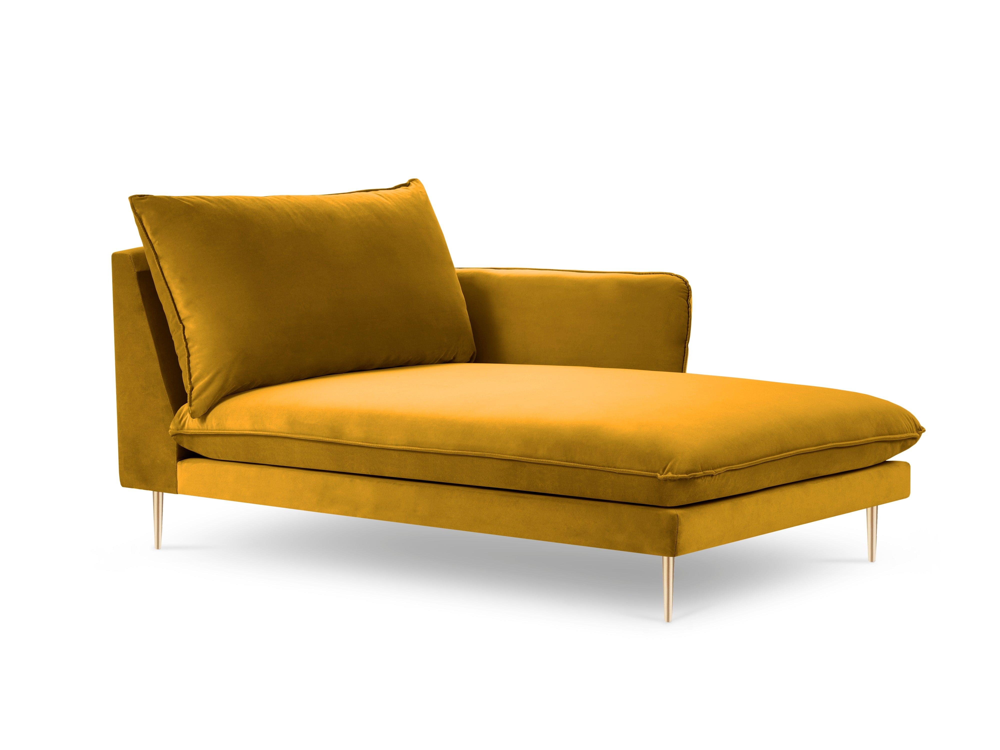 Velvet chaise longue right VIENNA yellow with gold base - Eye on Design