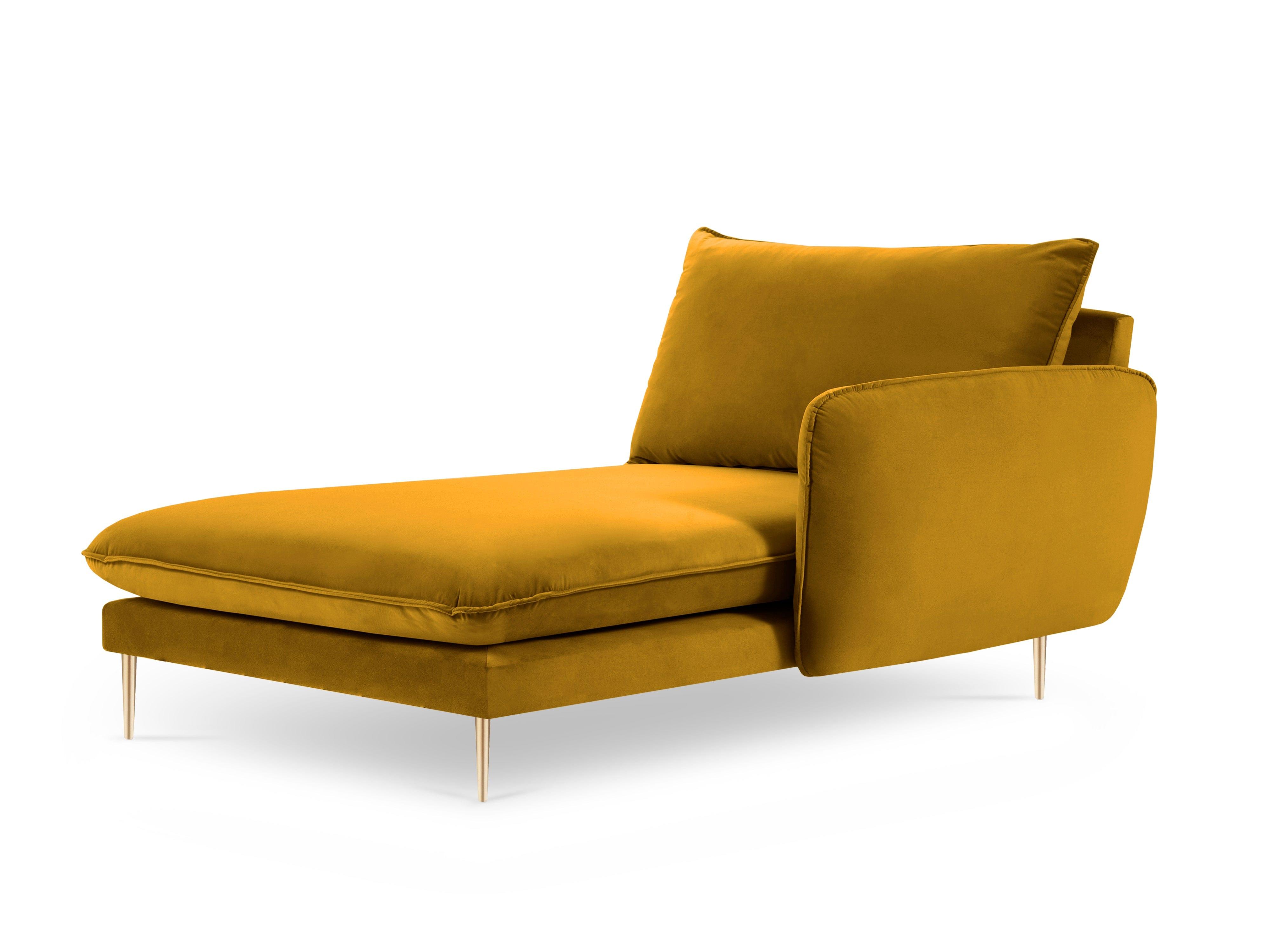 Velvet chaise longue right VIENNA yellow with gold base - Eye on Design