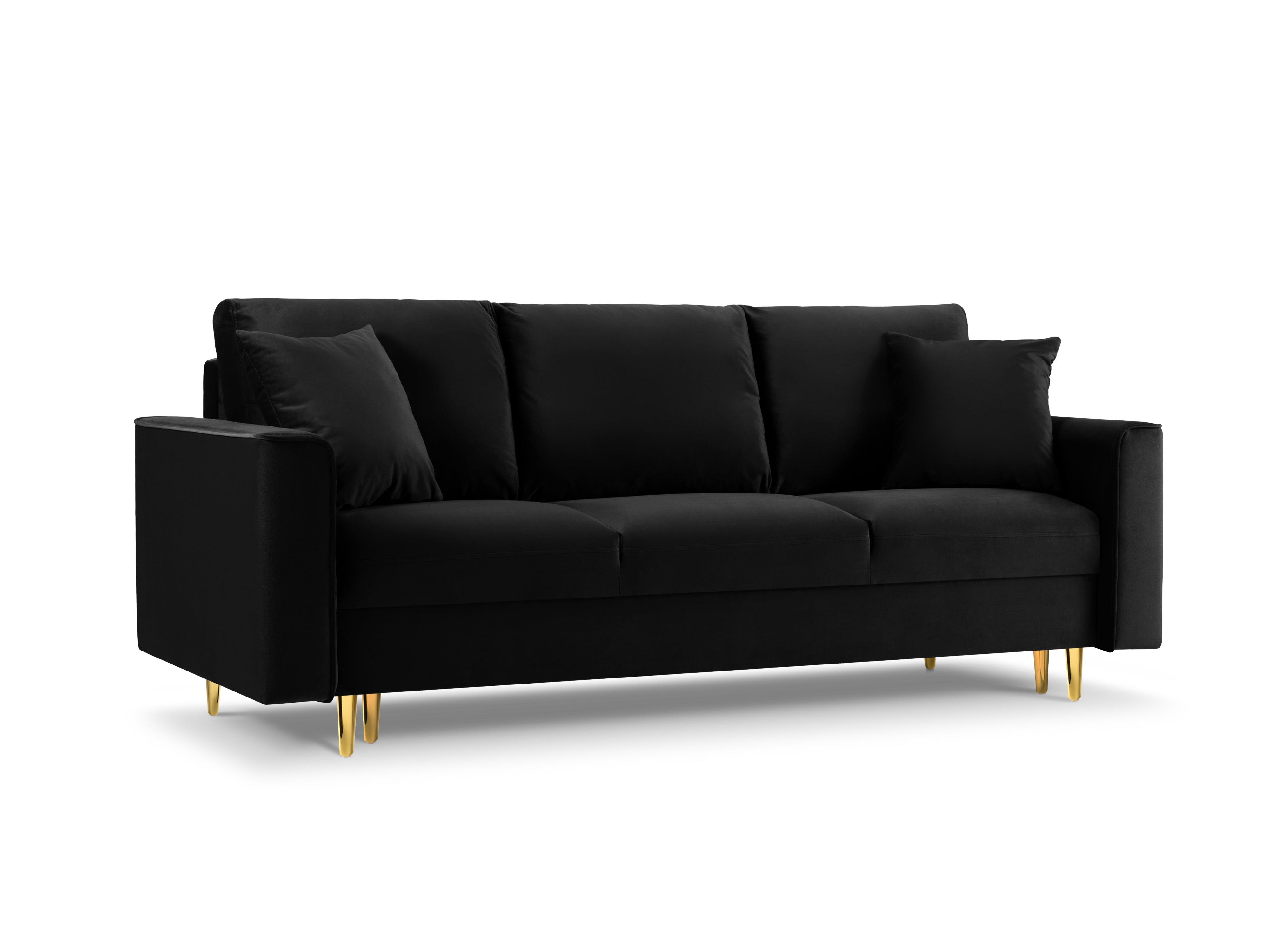 Sofa aksamitna z funkcją spania CARTADERA czarny ze złotą podstawą, Mazzini Sofas, Eye on Design