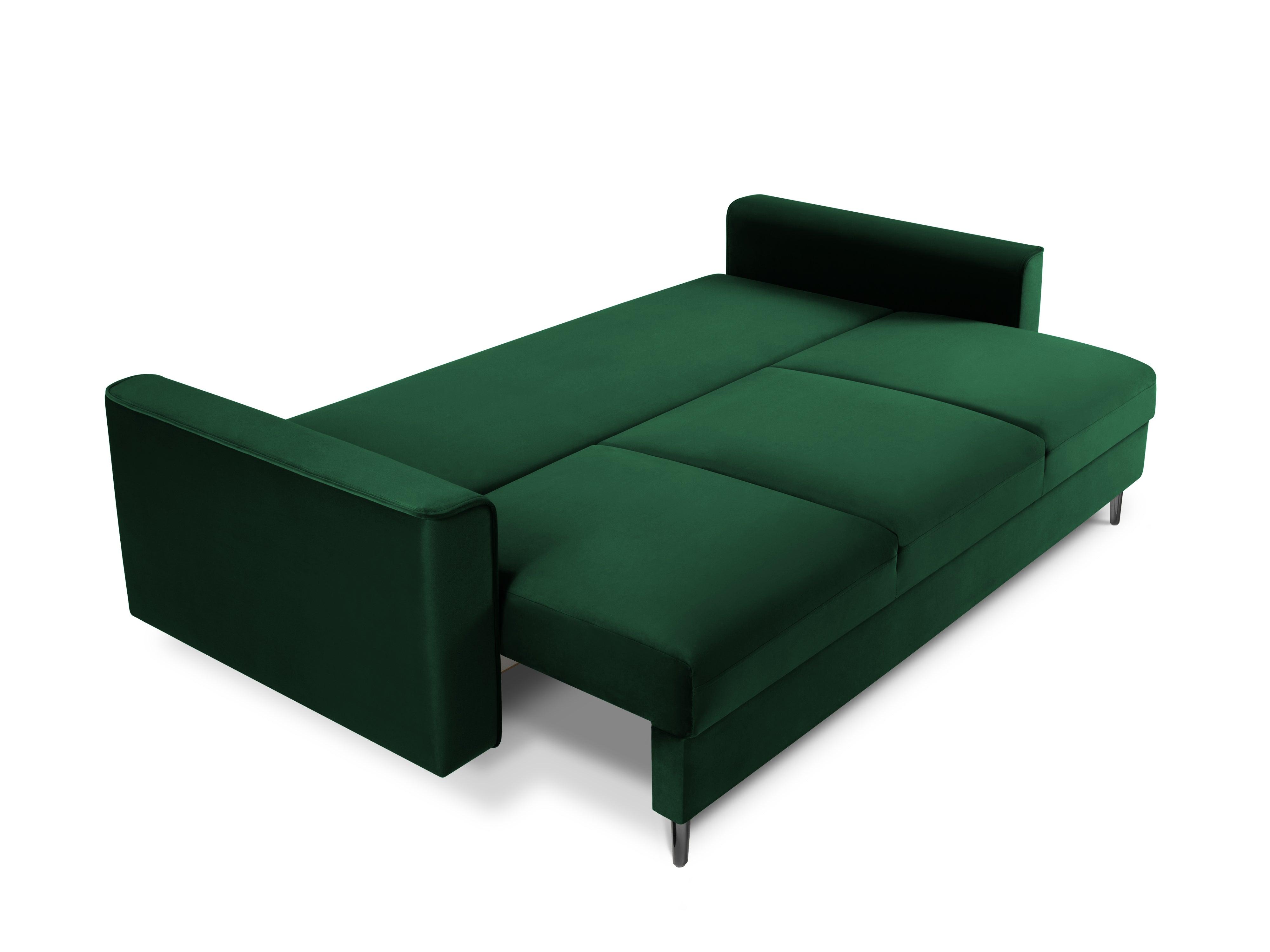 Sofa aksamitna z funkcją spania CARTADERA butelkowa zieleń z czarną podstawą, Mazzini Sofas, Eye on Design