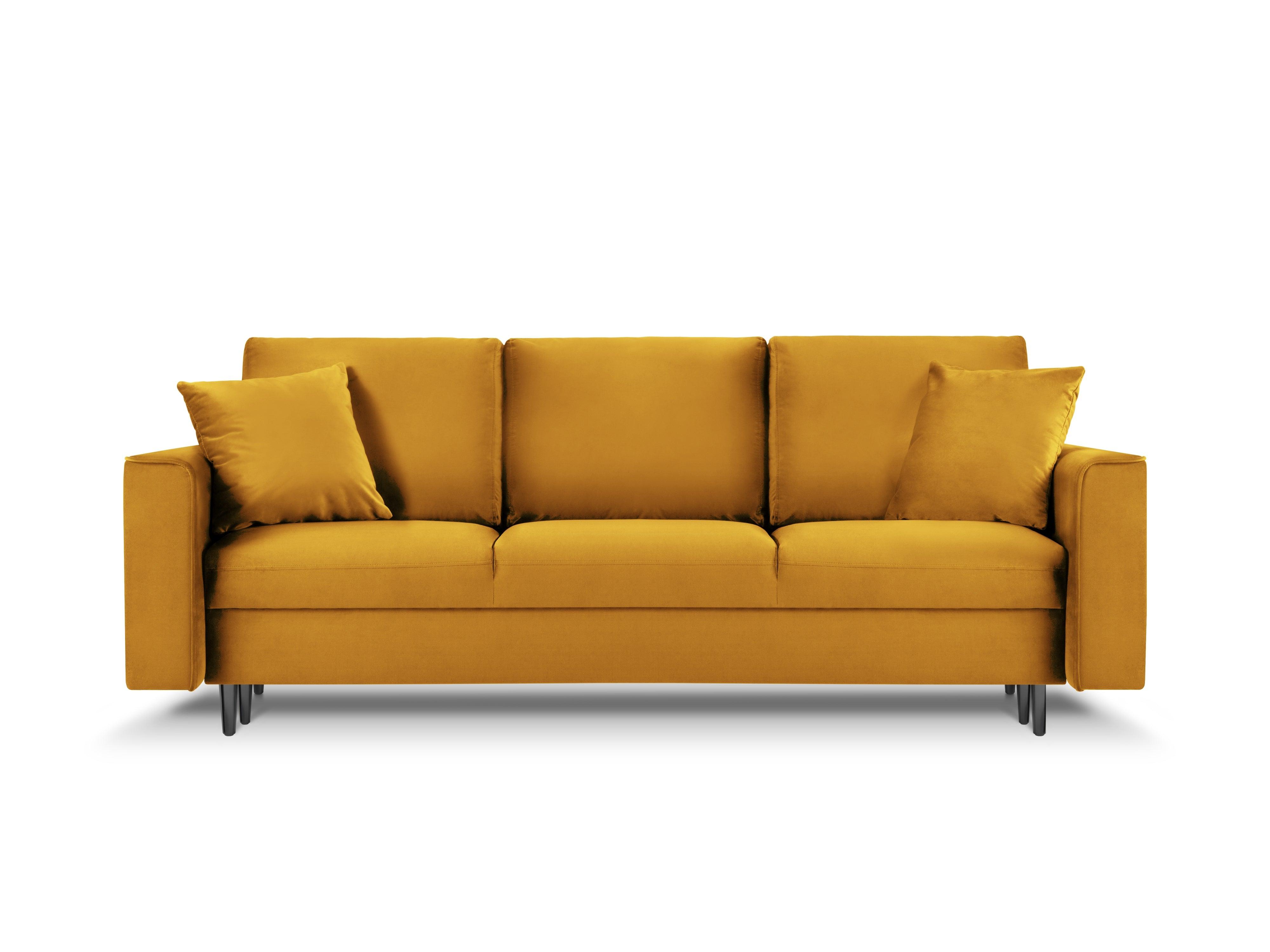 Sofa aksamitna z funkcją spania CARTADERA musztardowy z czarną podstawą, Mazzini Sofas, Eye on Design