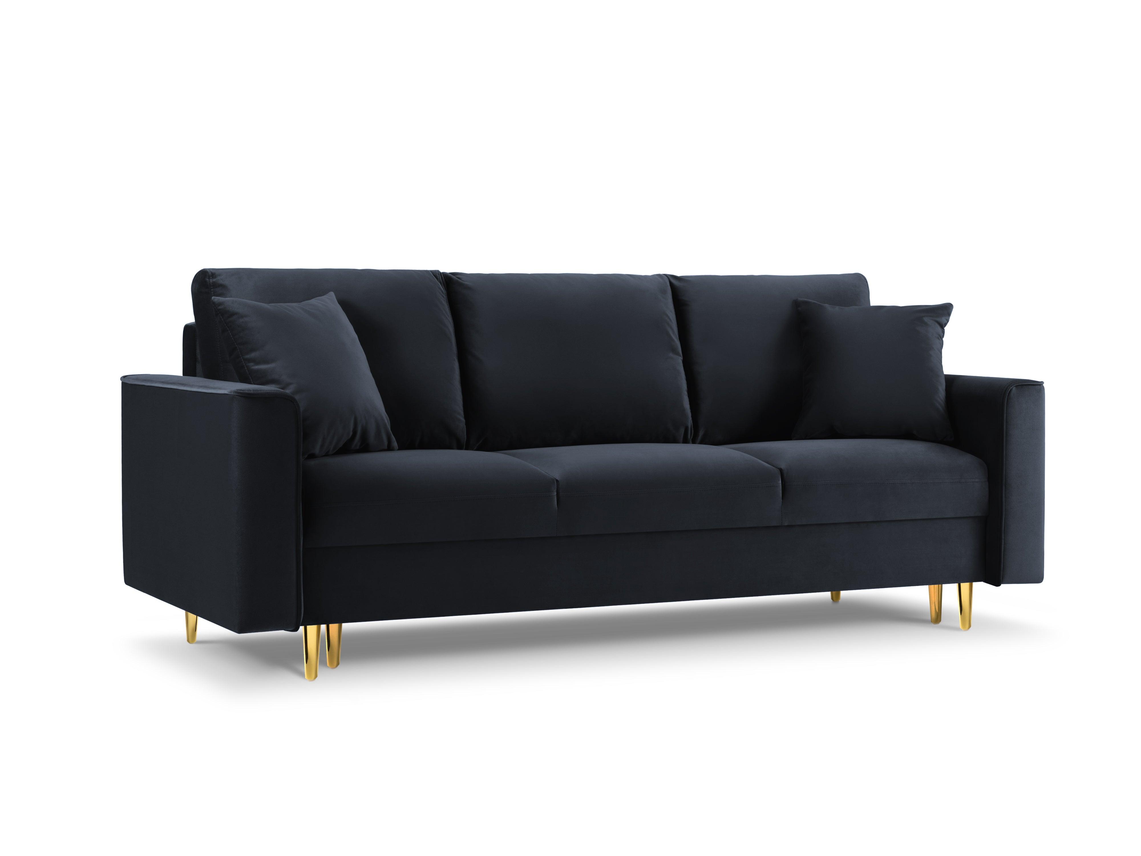 Sofa aksamitna z funkcją spania CARTADERA granatowy ze złotą podstawą, Mazzini Sofas, Eye on Design