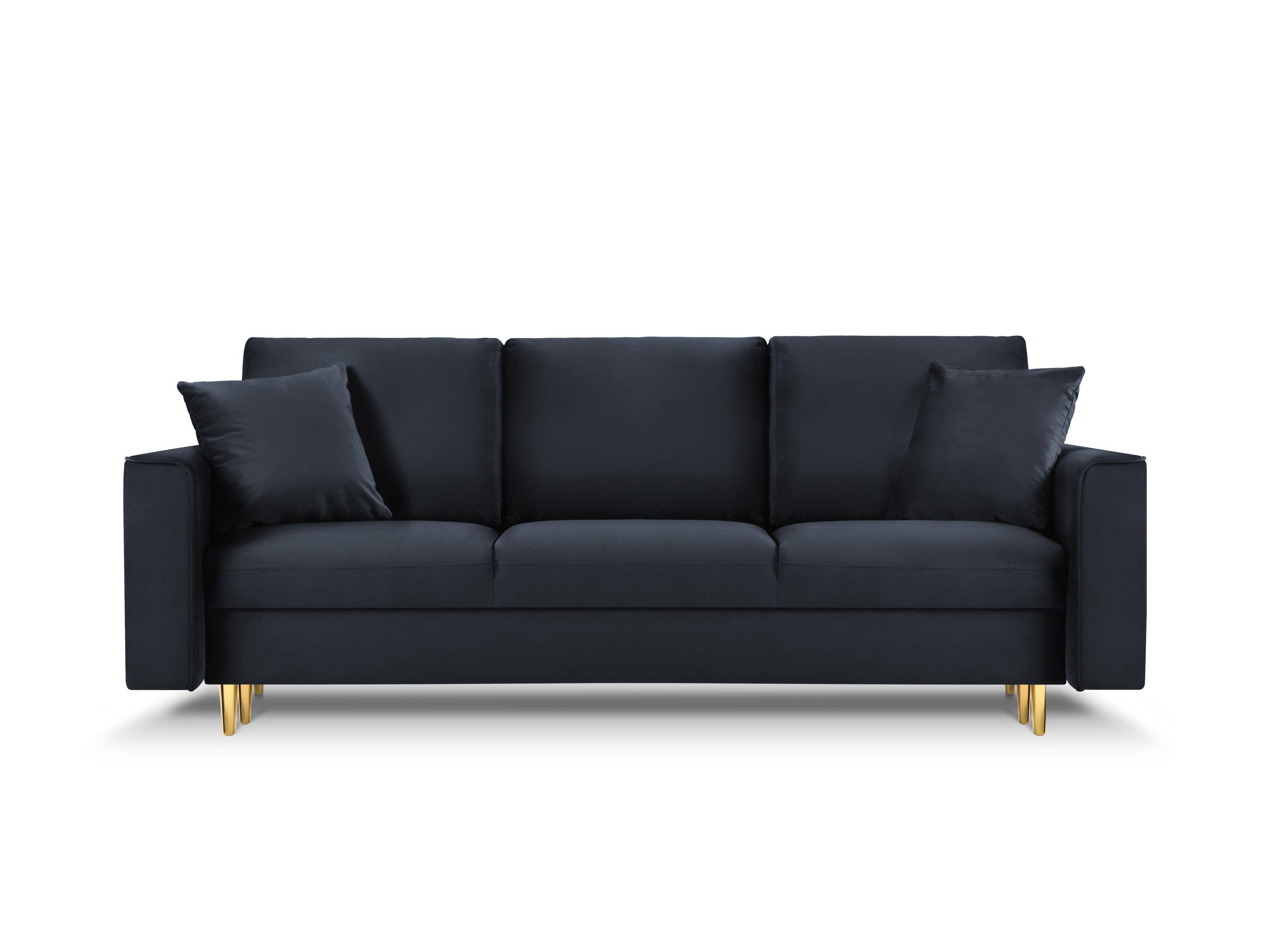 Sofa aksamitna z funkcją spania CARTADERA granatowy ze złotą podstawą, Mazzini Sofas, Eye on Design