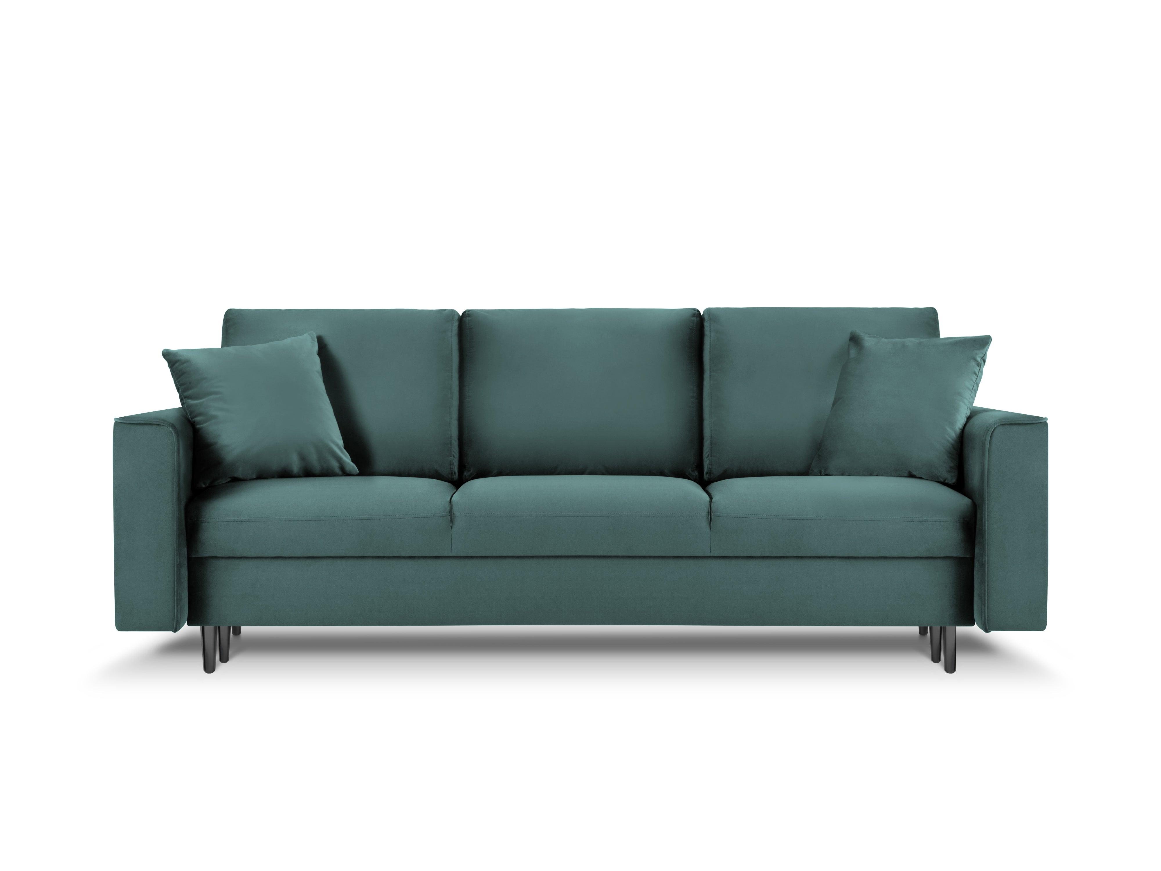 Sofa aksamitna z funkcją spania CARTADERA petrol z czarną podstawą, Mazzini Sofas, Eye on Design