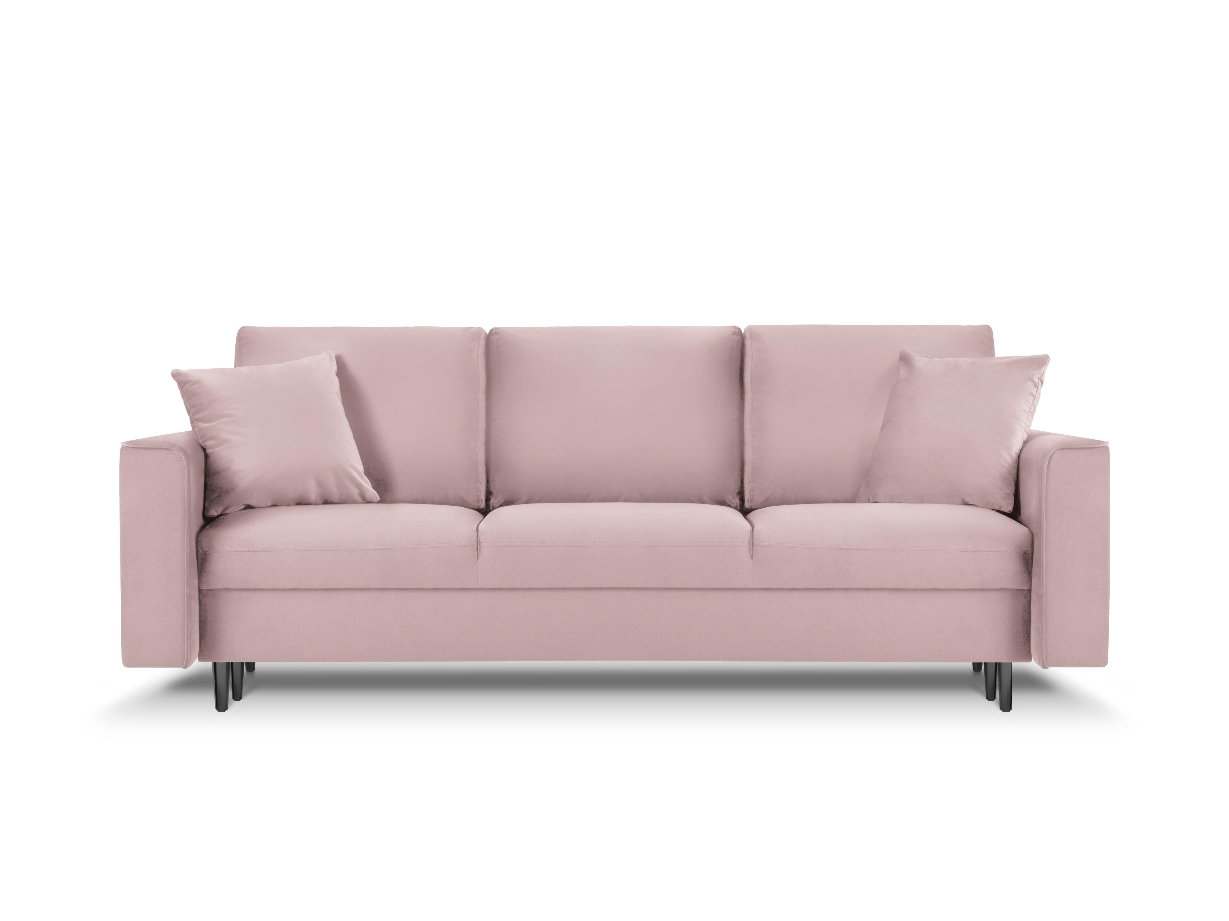 Sofa aksamitna z funkcją spania CARTADERA pudrowy róż z czarną podstawą, Mazzini Sofas, Eye on Design