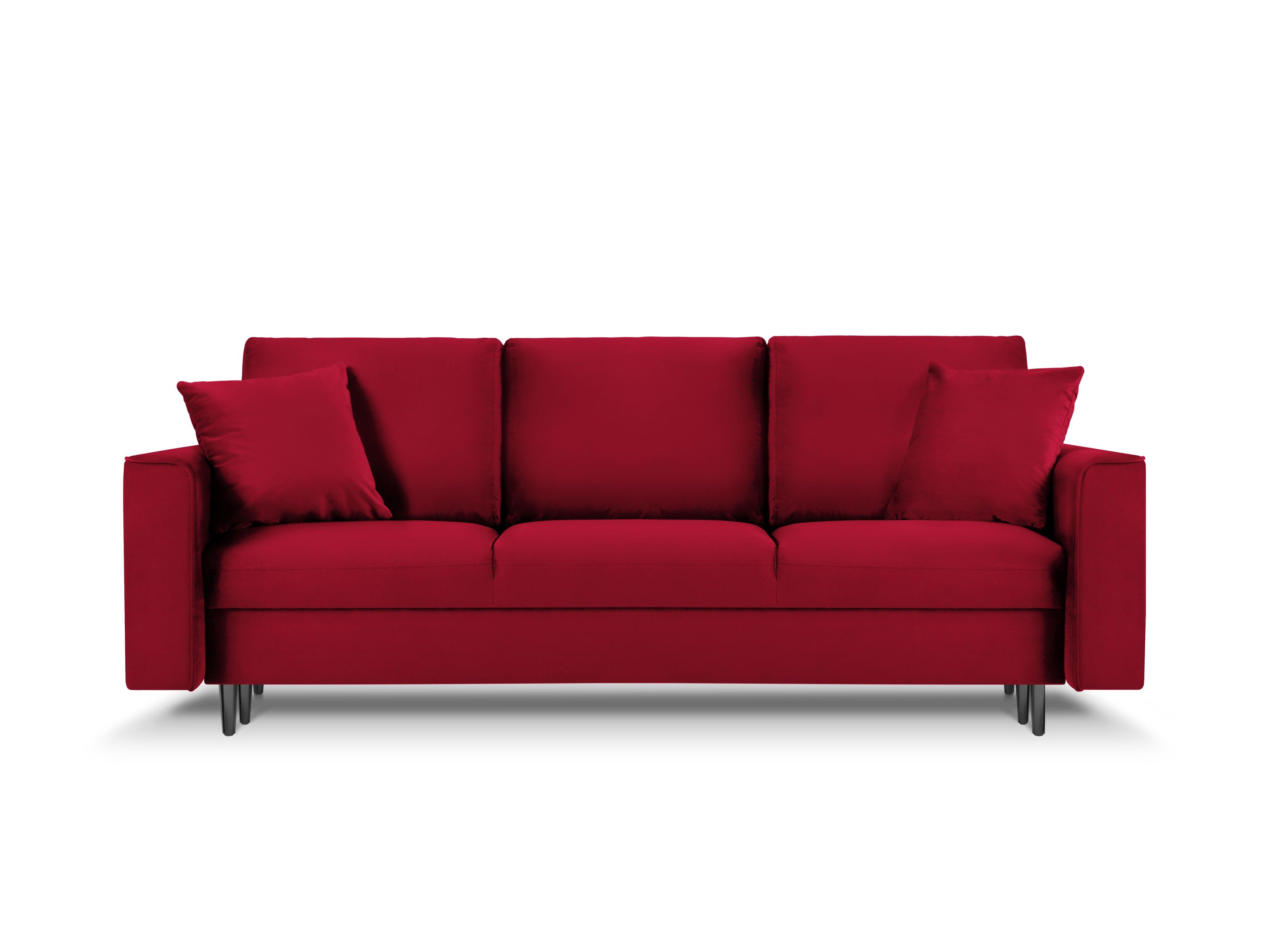 Sofa aksamitna z funkcją spania CARTADERA czerwony z czarną podstawą, Mazzini Sofas, Eye on Design