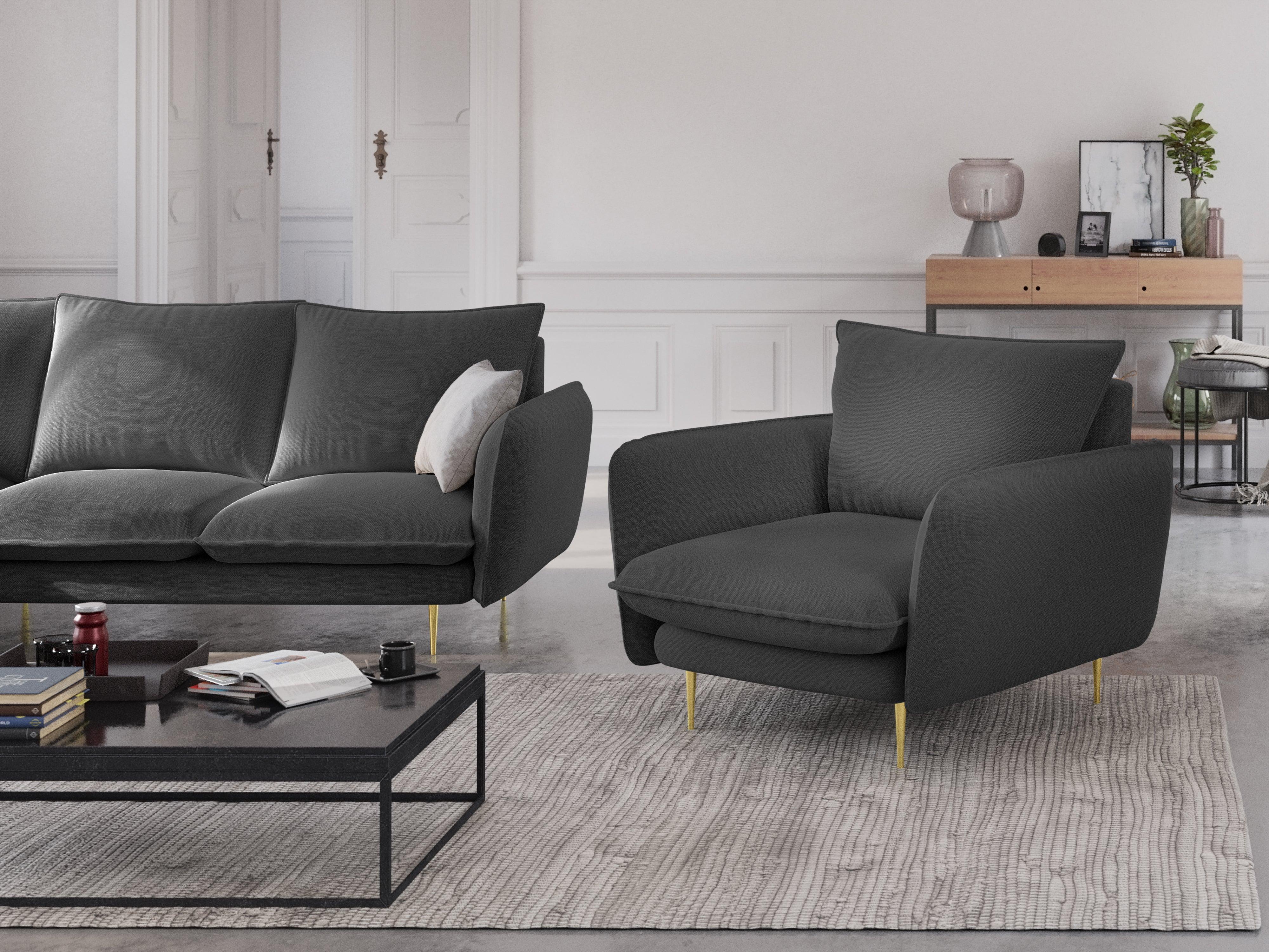 VIENNA armchair dark grey with gold base - Eye on Design