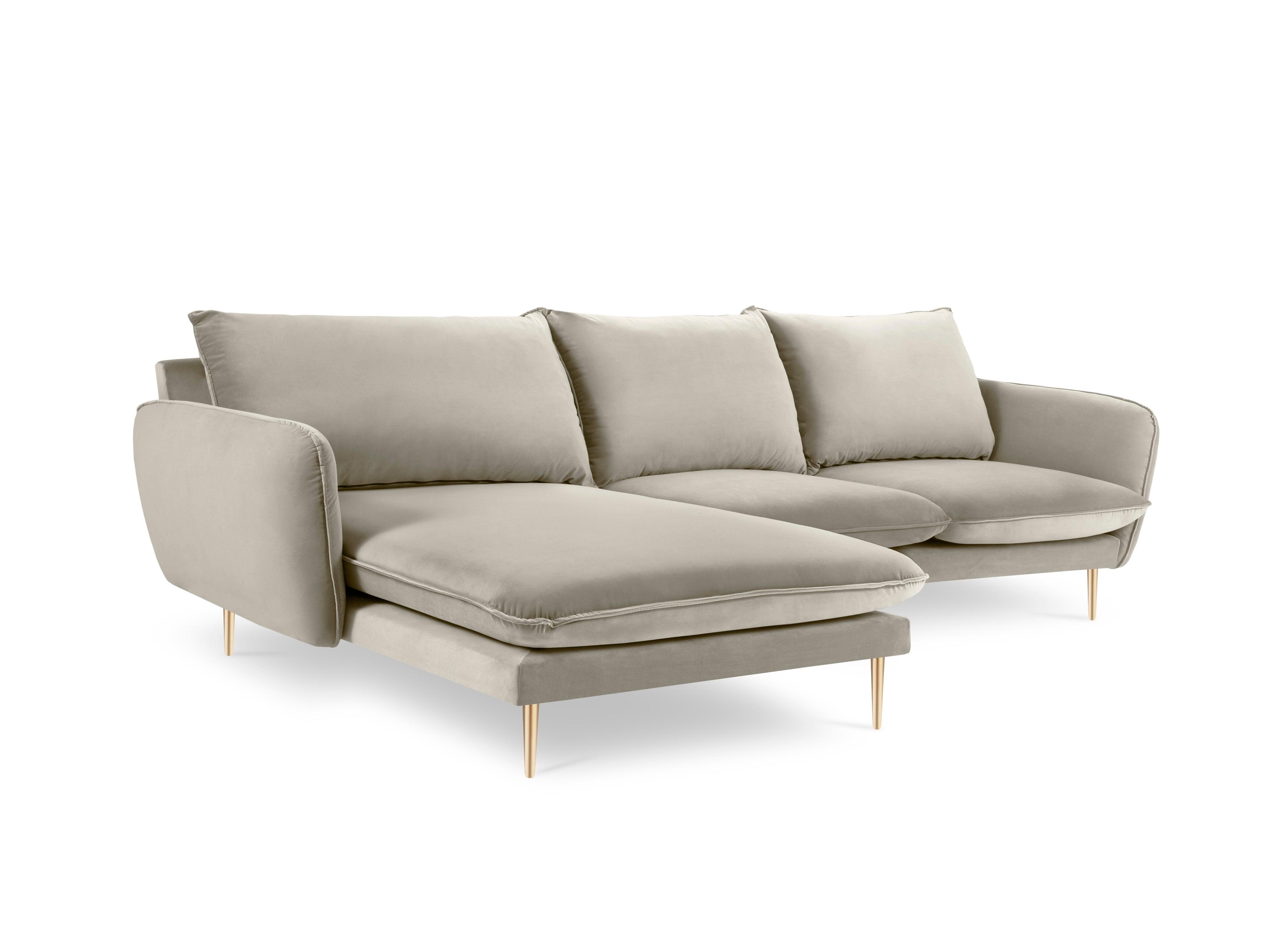 VIENNA left-hand velvet corner sofa beige with gold base - Eye on Design