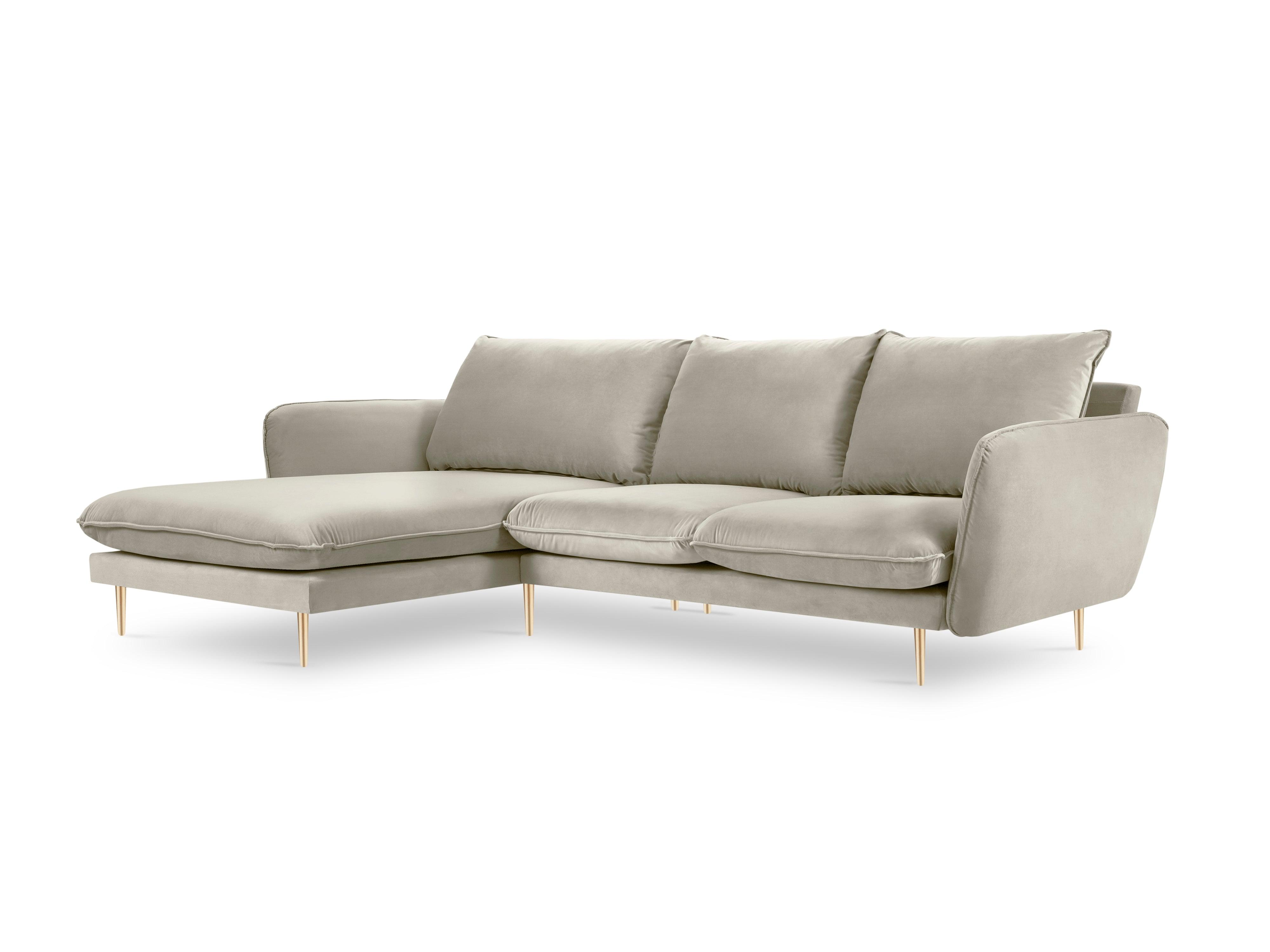 VIENNA left-hand velvet corner sofa beige with gold base - Eye on Design