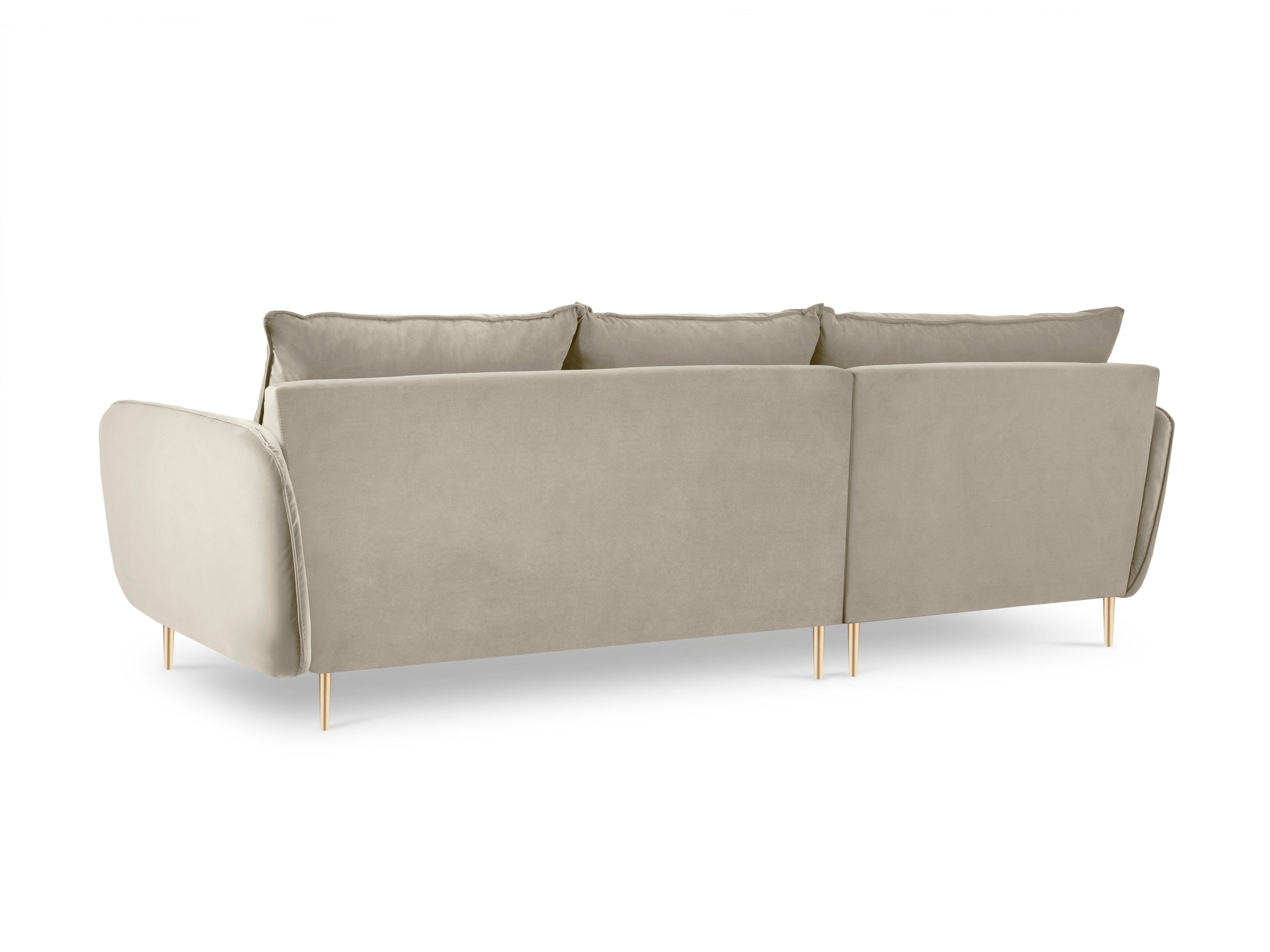 VIENNA left-hand velvet corner sofa beige with gold base - Eye on Design