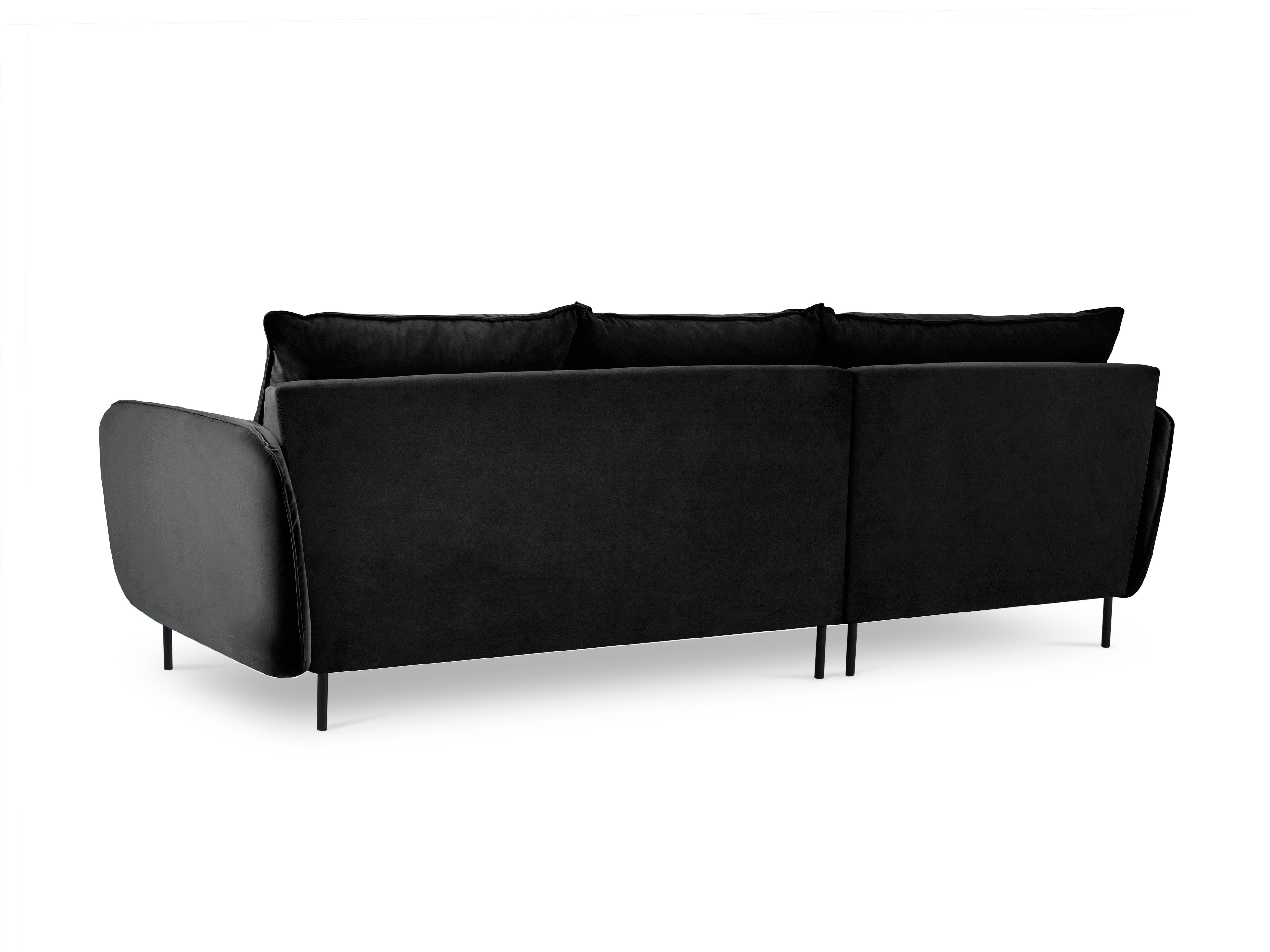 VIENNA left-hand velvet corner sofa black with black base - Eye on Design