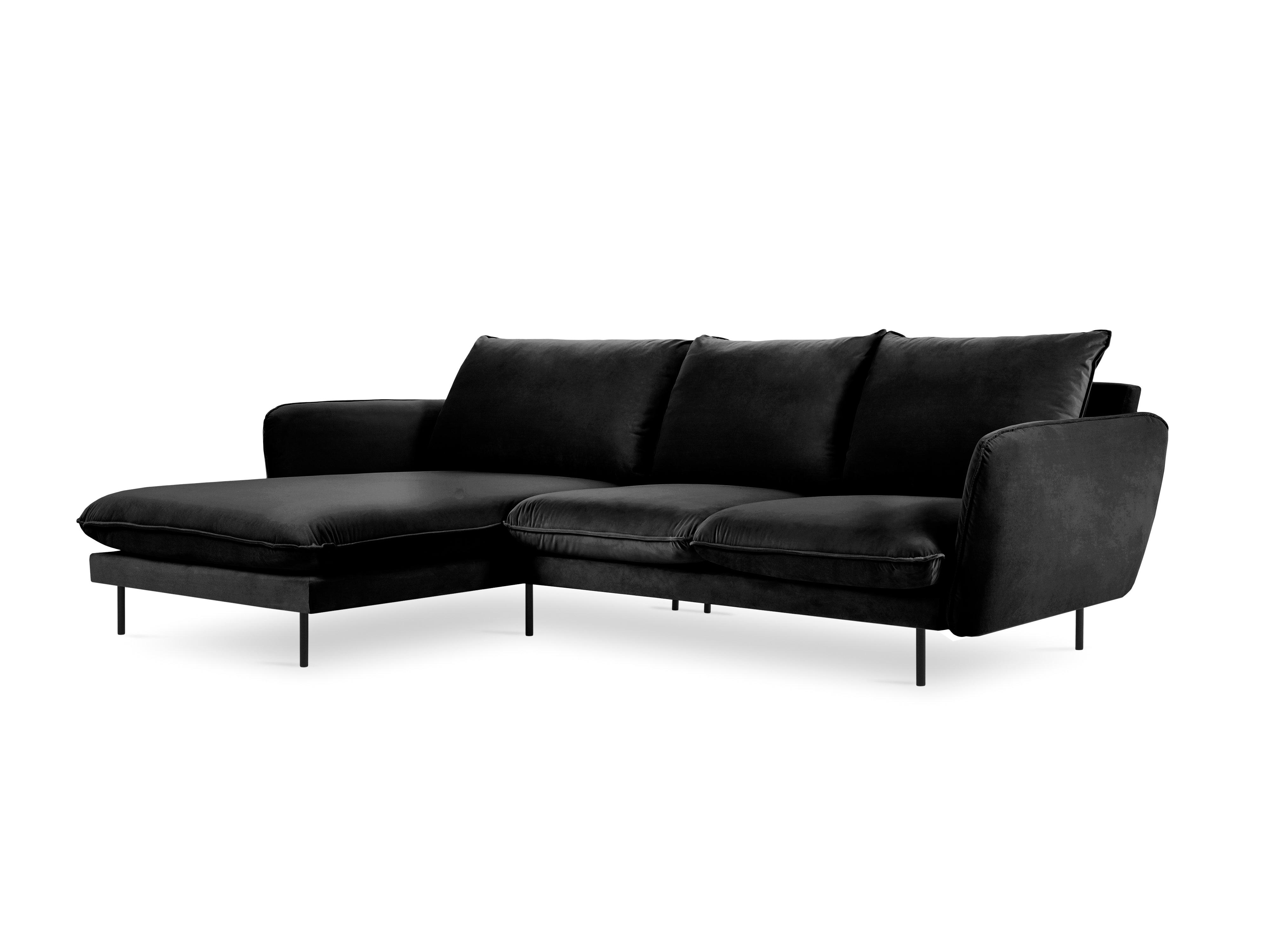 VIENNA left-hand velvet corner sofa black with black base - Eye on Design