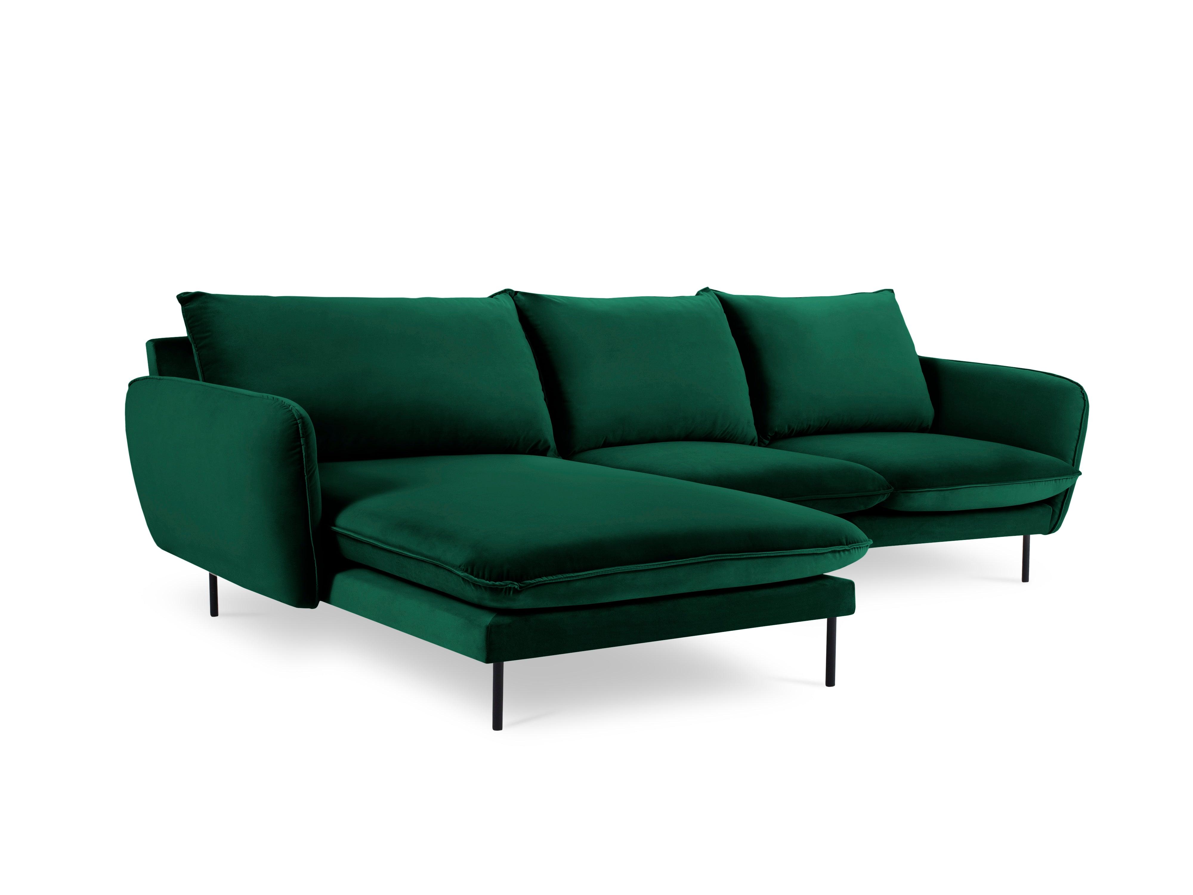 VIENNA left-hand velvet corner sofa green with black base - Eye on Design