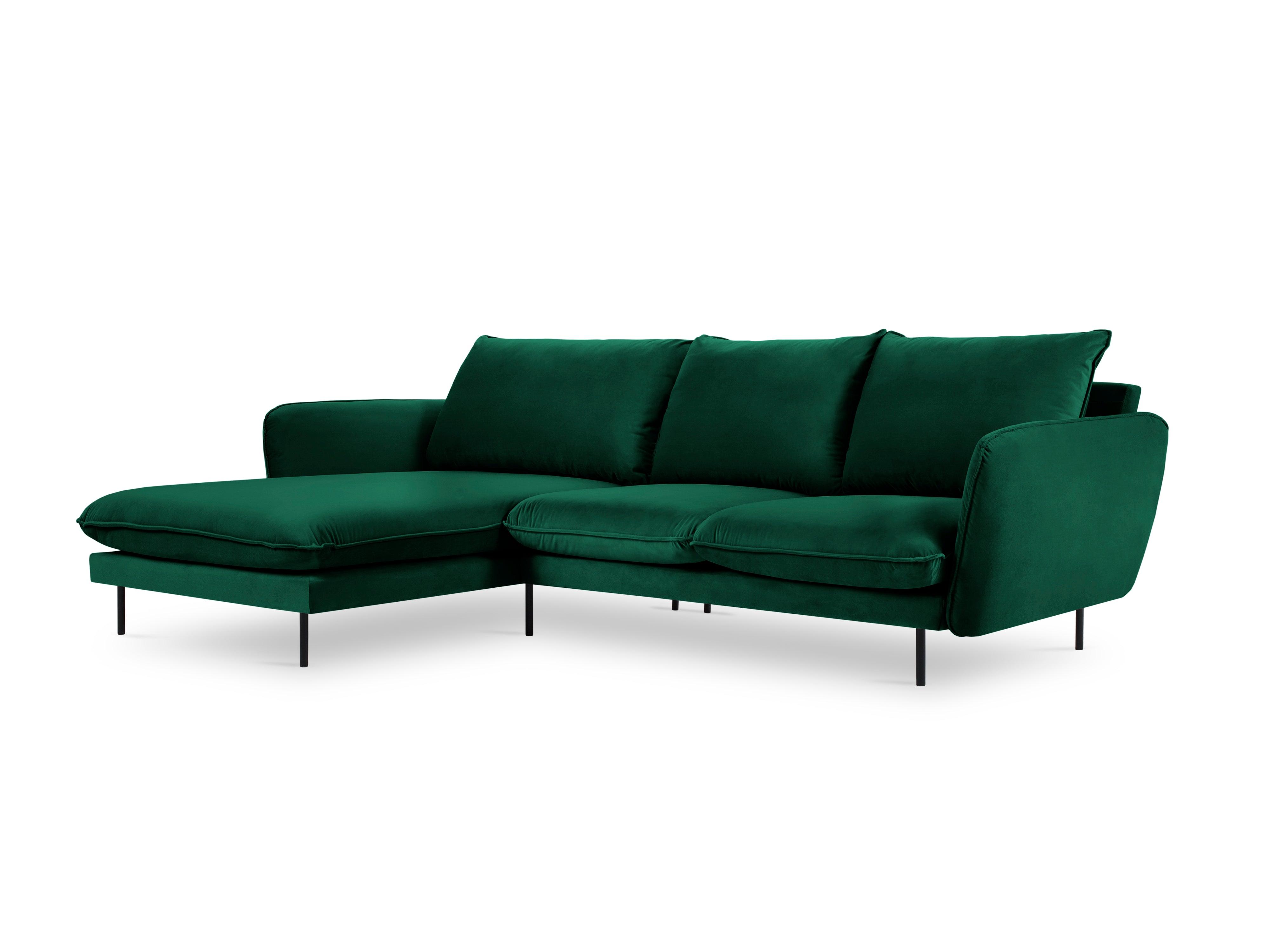 VIENNA left-hand velvet corner sofa green with black base - Eye on Design