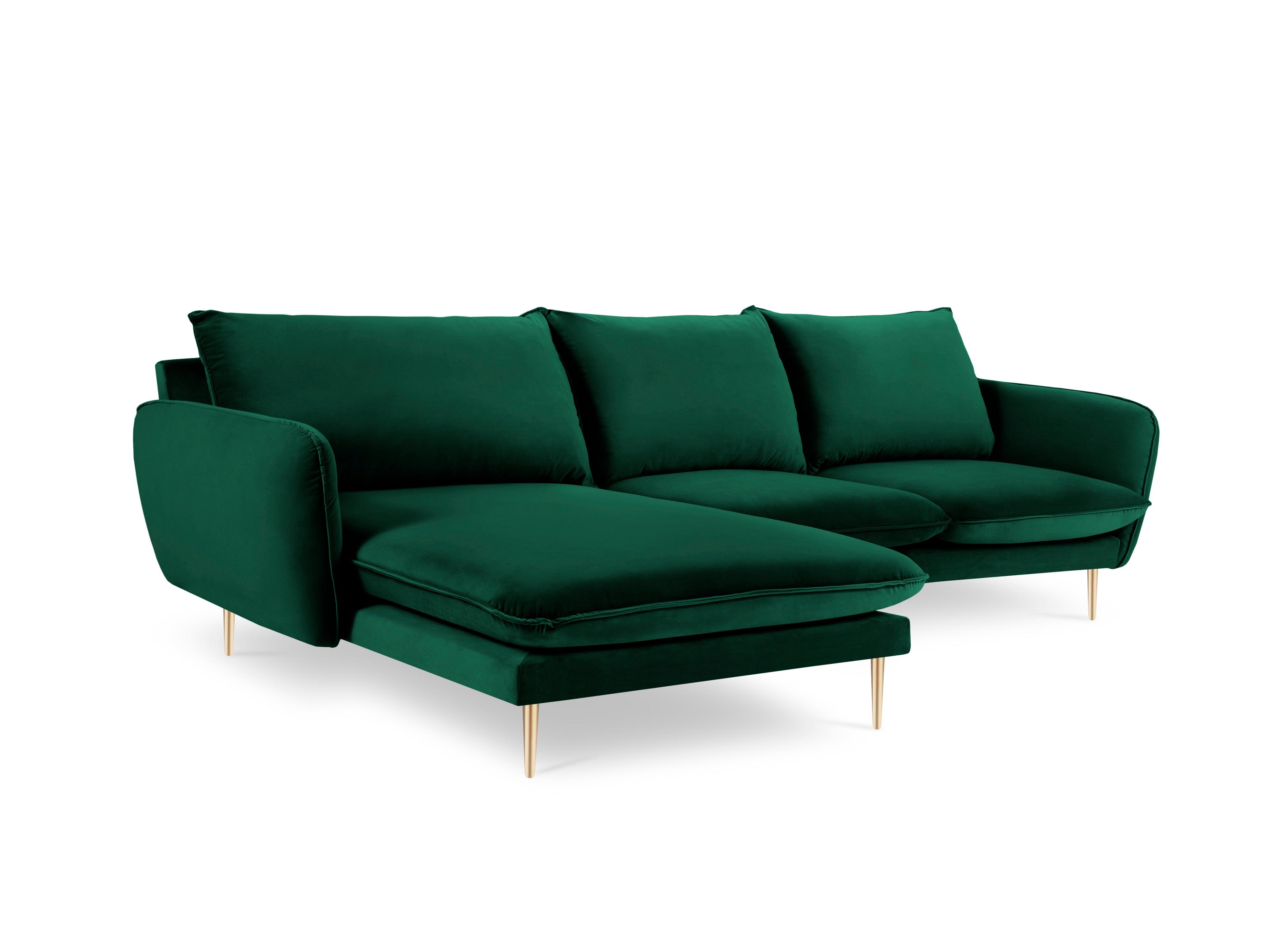 VIENNA left-hand velvet corner sofa green with gold base - Eye on Design