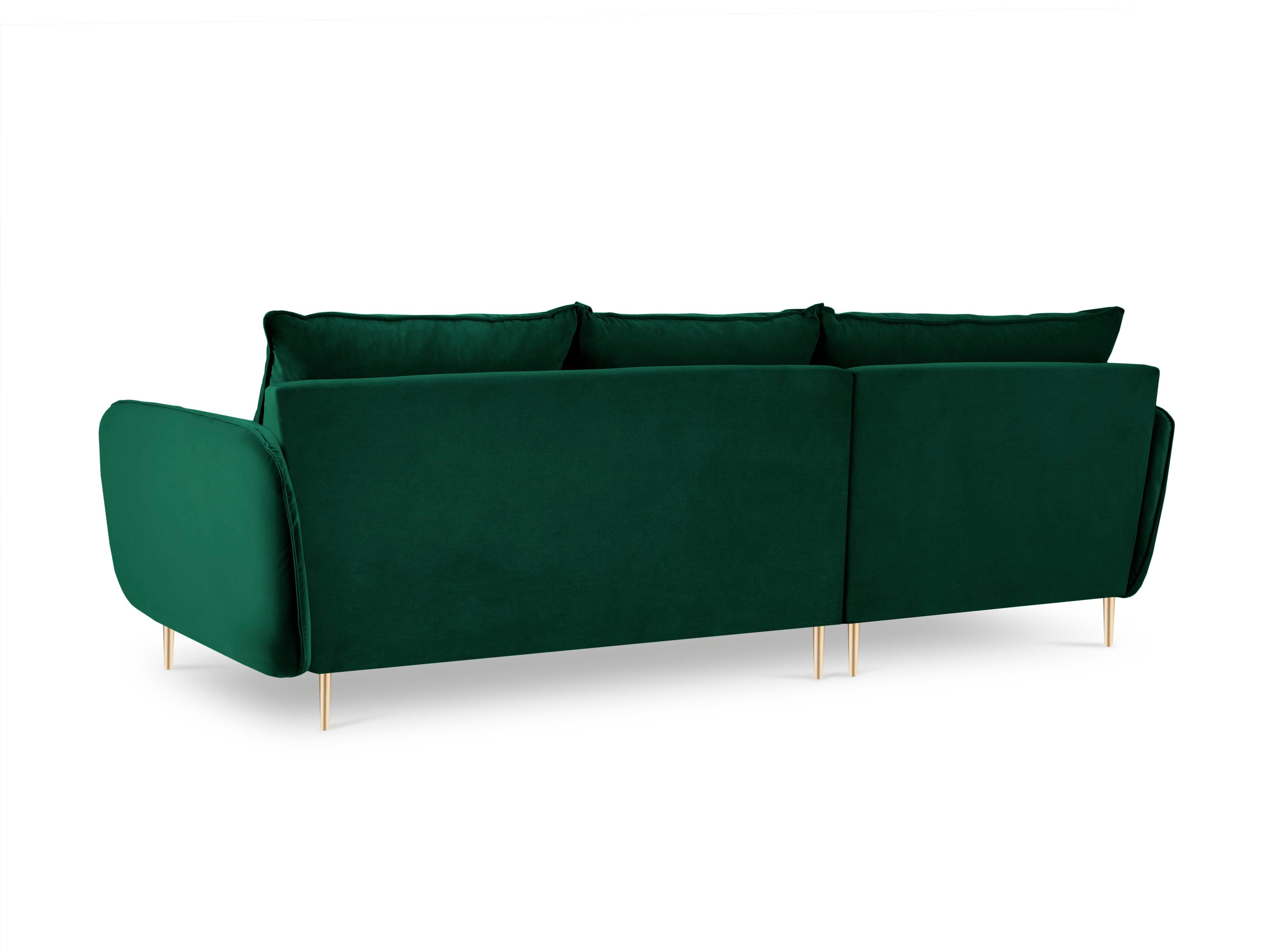 VIENNA left-hand velvet corner sofa green with gold base - Eye on Design