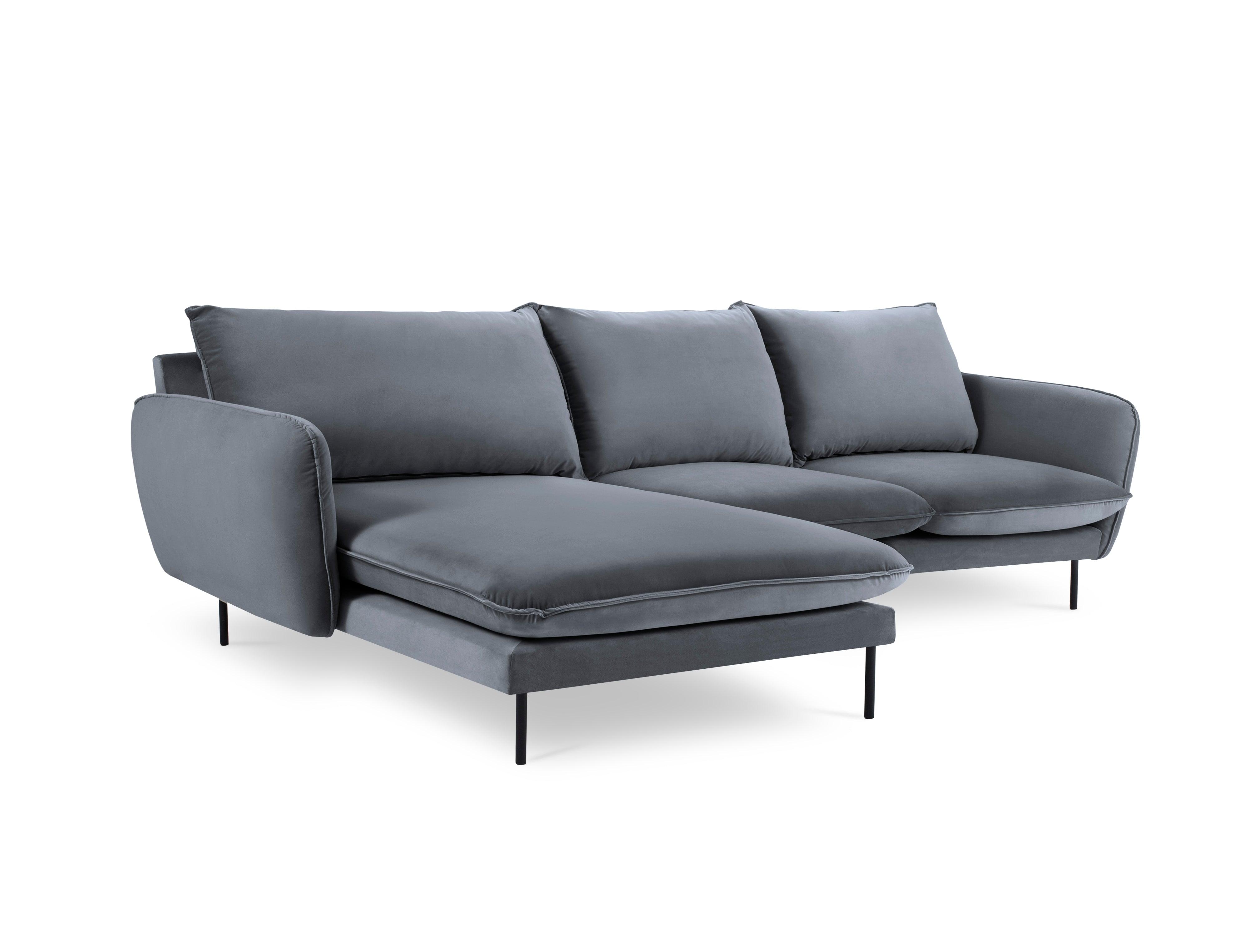 VIENNA left-hand velvet corner sofa grey with black base - Eye on Design