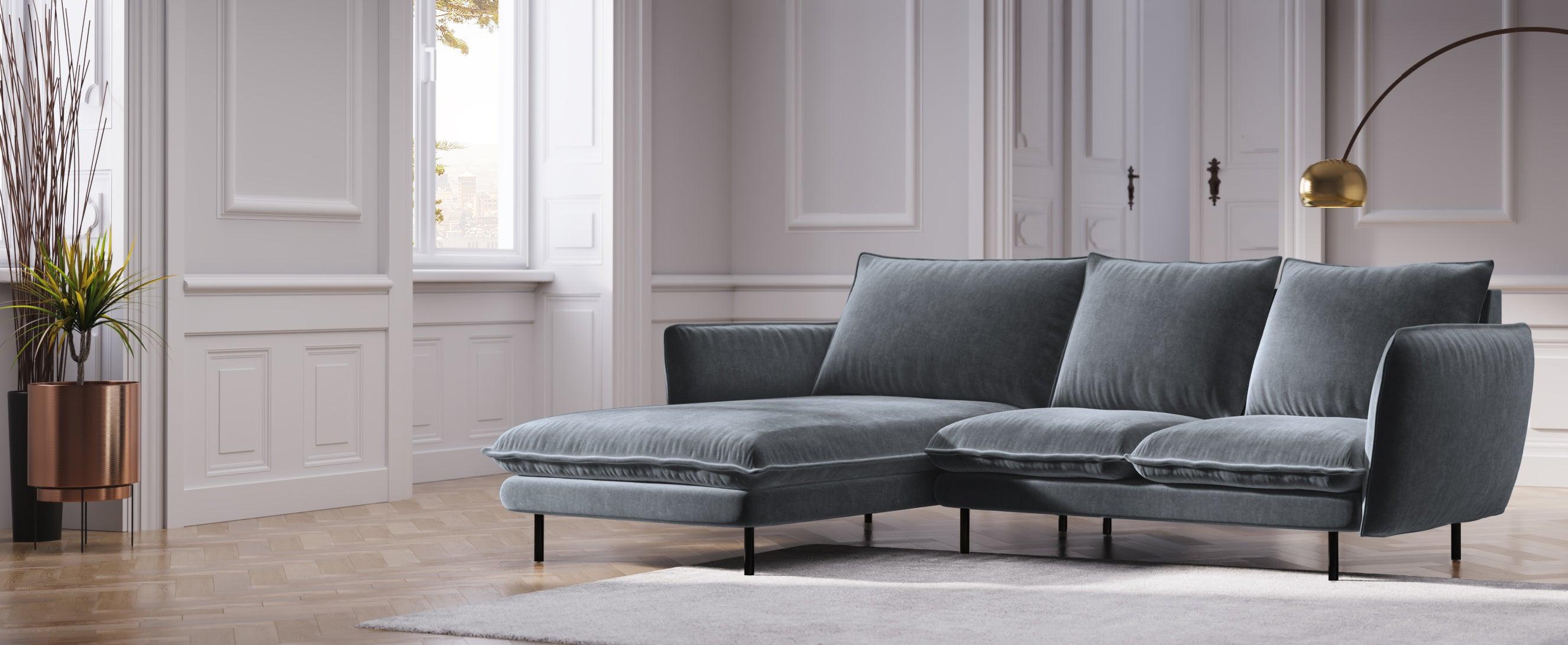 VIENNA left-hand velvet corner sofa grey with black base - Eye on Design