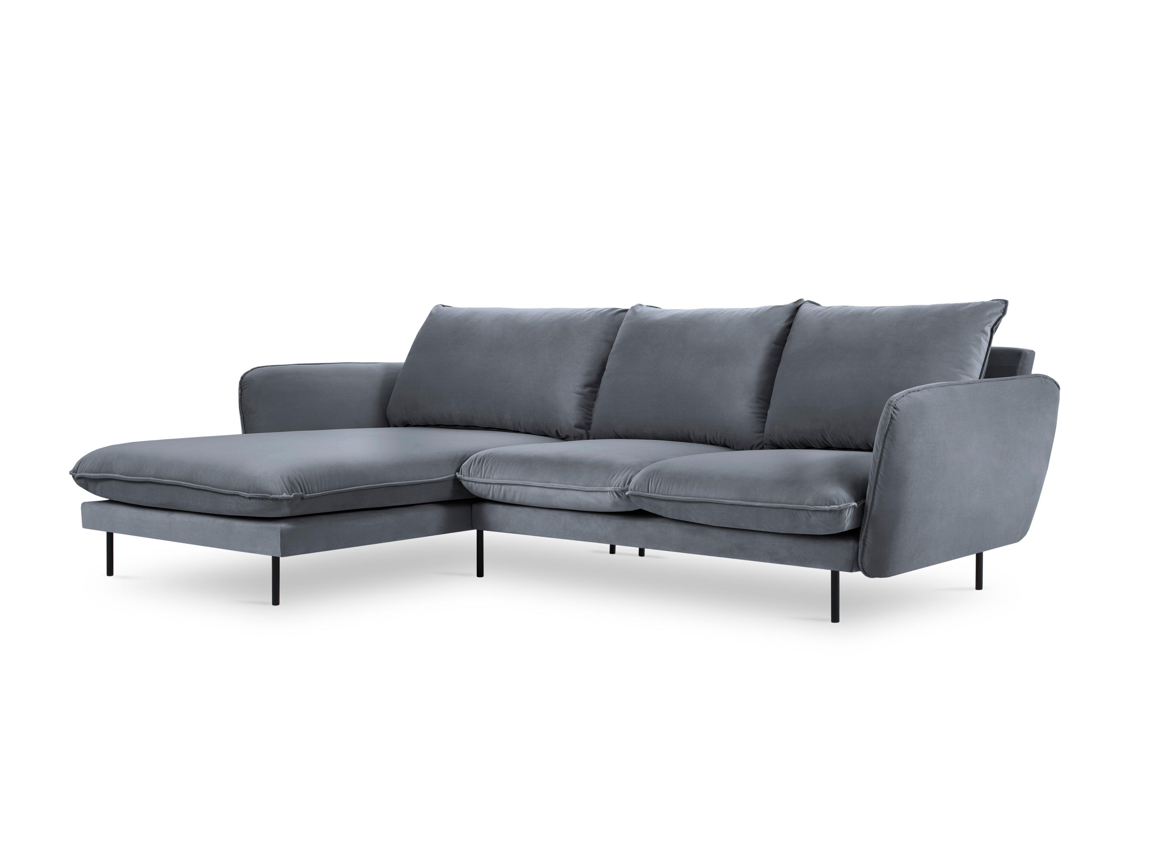 VIENNA left-hand velvet corner sofa grey with black base - Eye on Design