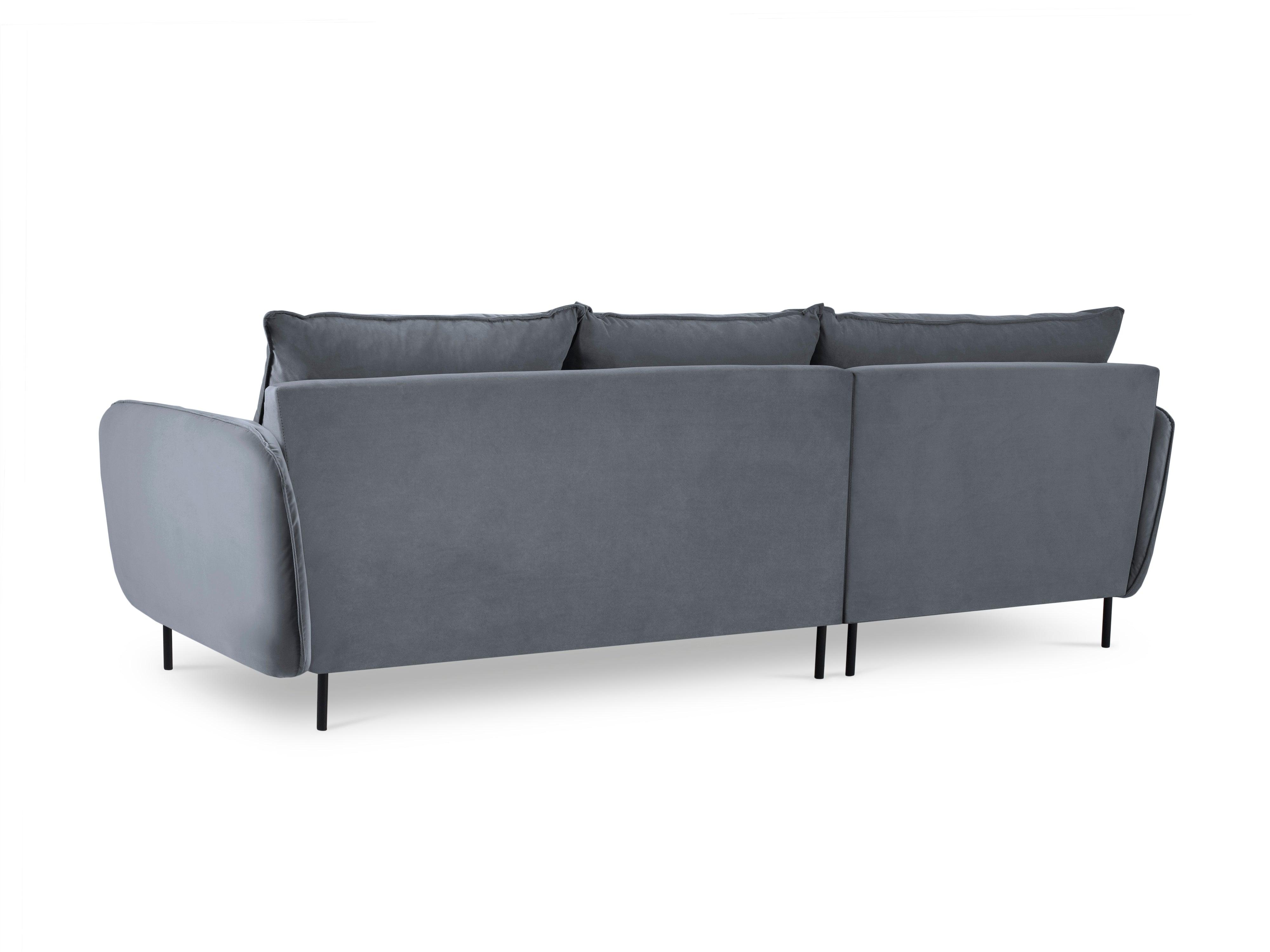 VIENNA left-hand velvet corner sofa grey with black base - Eye on Design