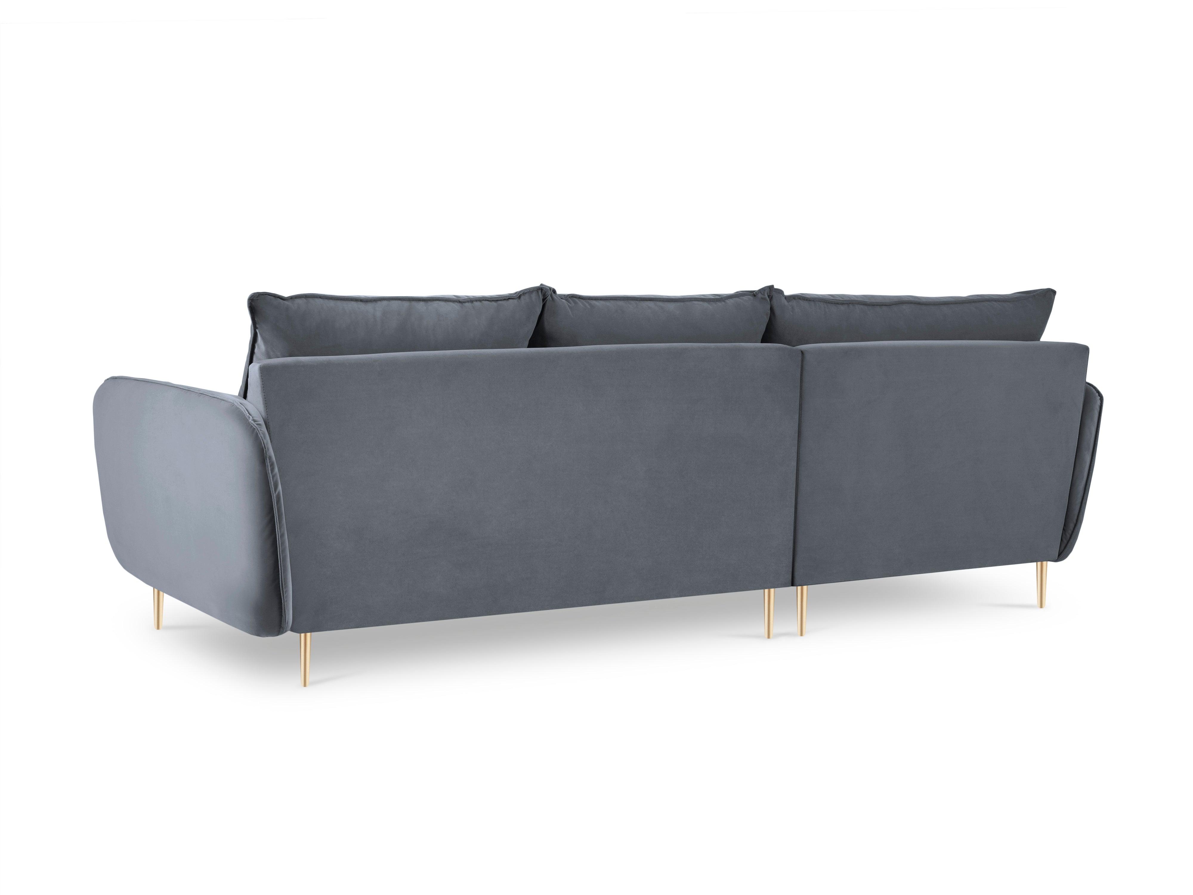 VIENNA left-hand velvet corner sofa grey with gold base - Eye on Design