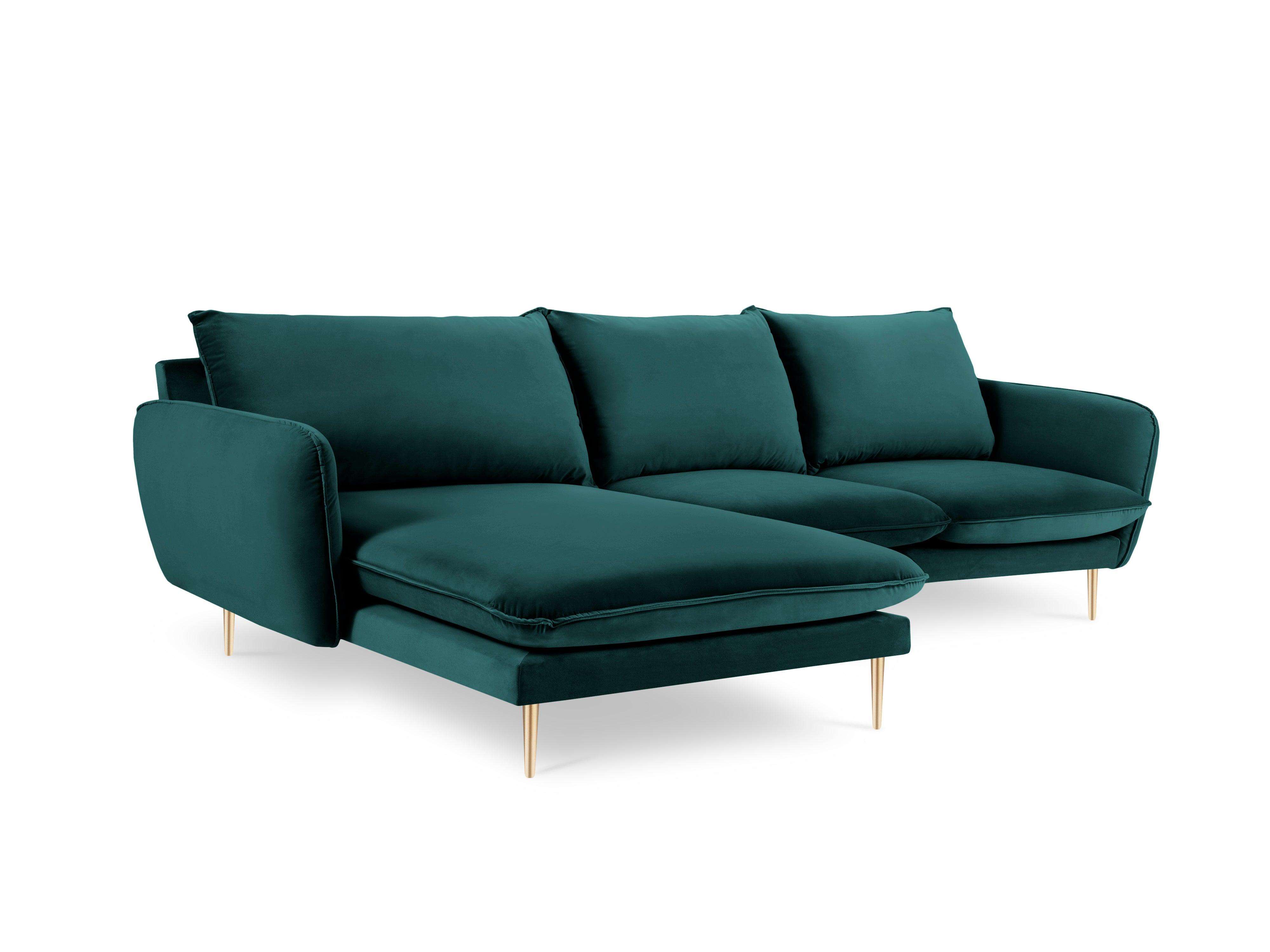 VIENNA left-hand velvet corner sofa marine with gold base - Eye on Design