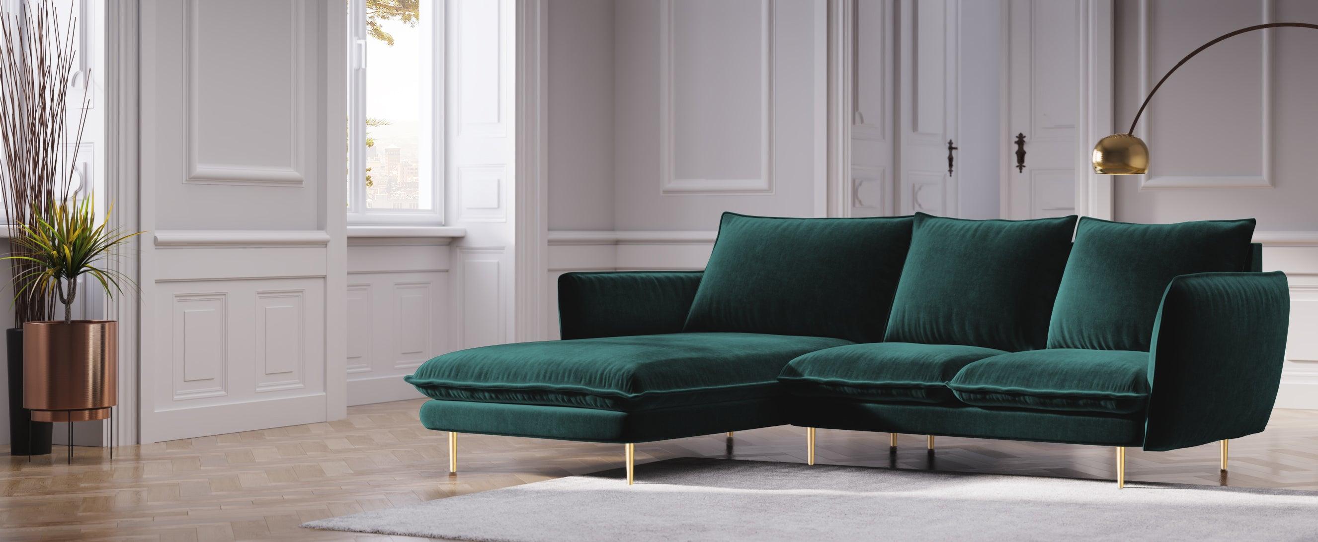 VIENNA left-hand velvet corner sofa marine with gold base - Eye on Design