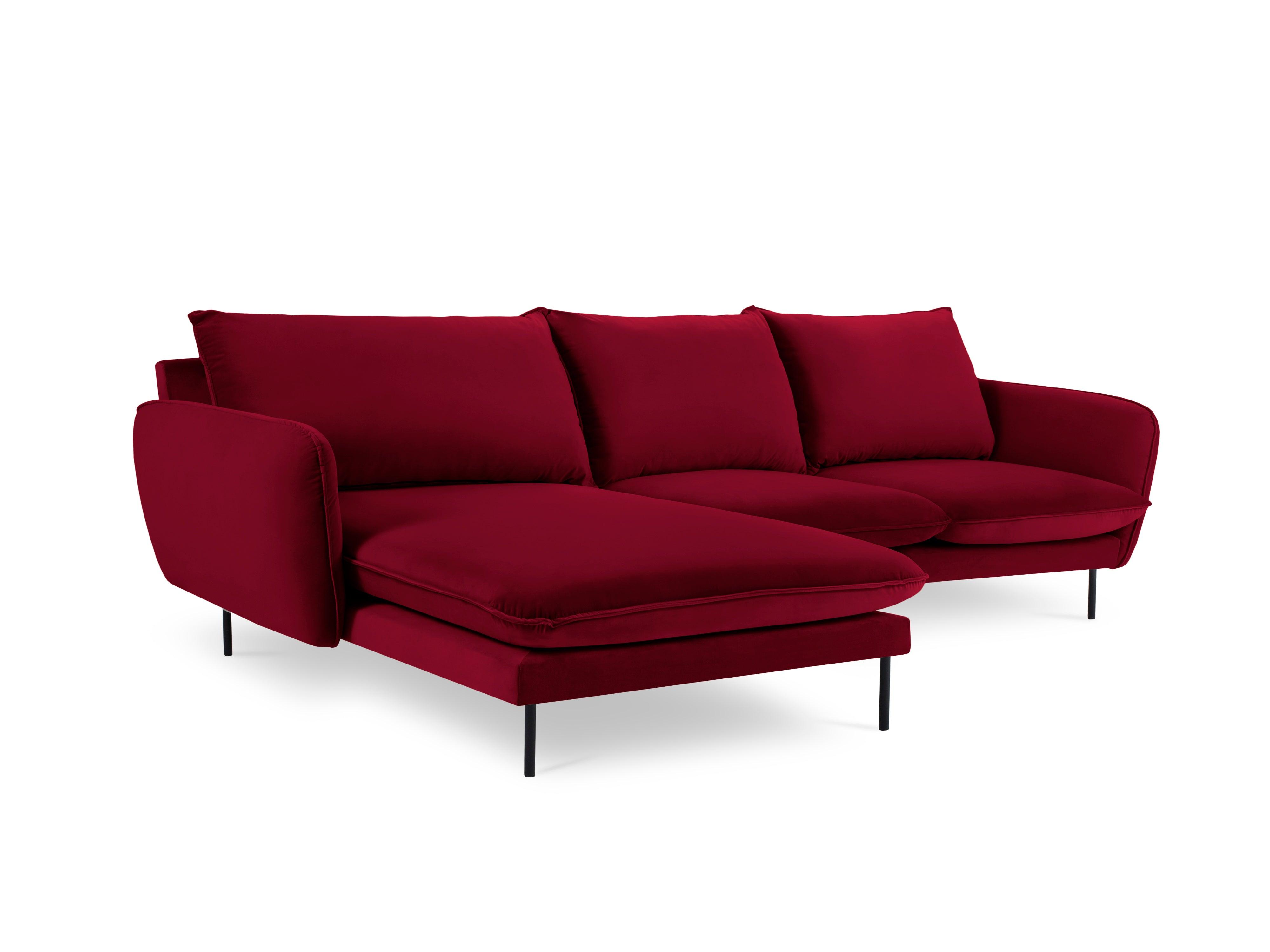 VIENNA left-hand velvet corner sofa maroon with black base - Eye on Design