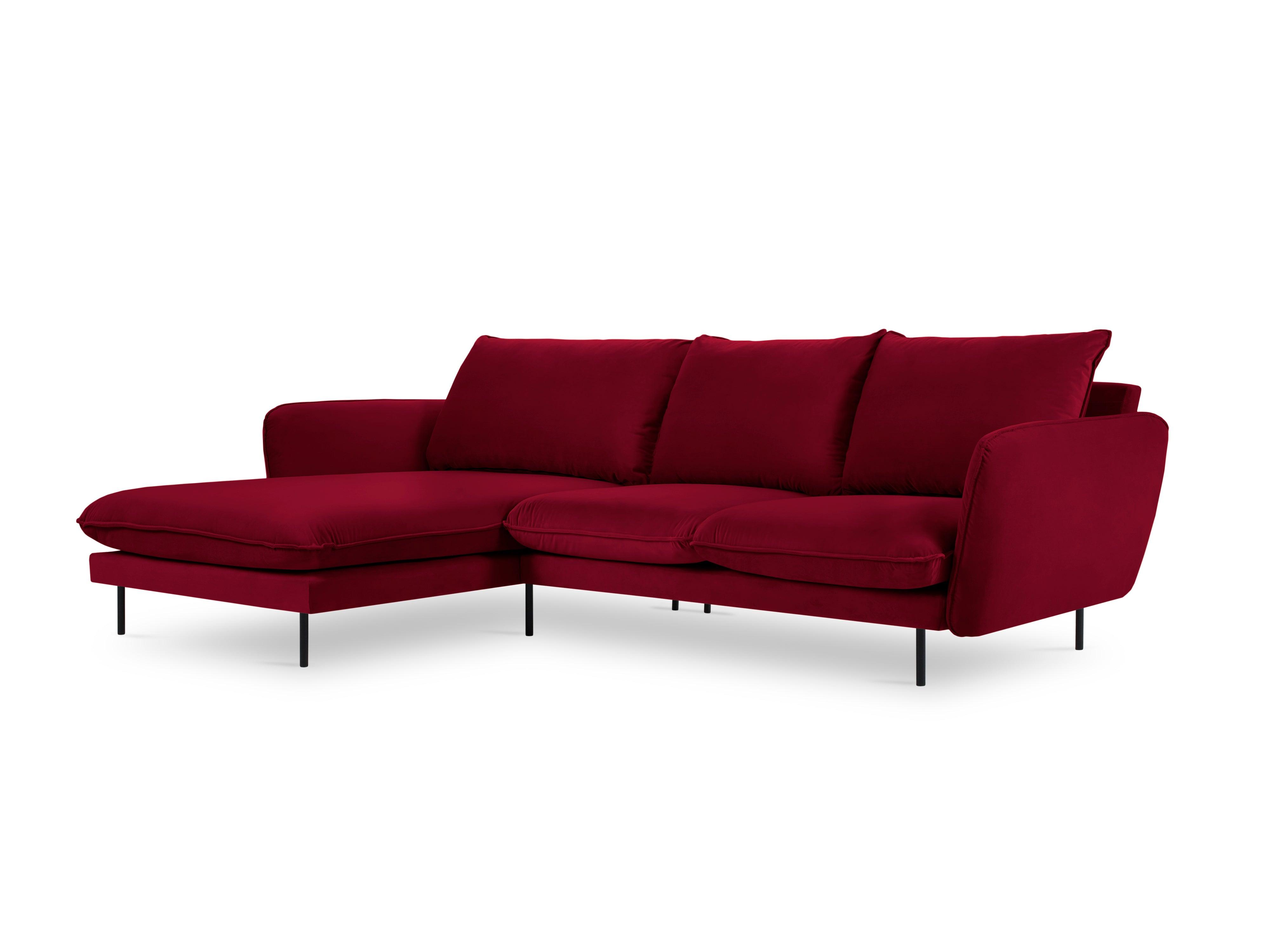 VIENNA left-hand velvet corner sofa maroon with black base - Eye on Design