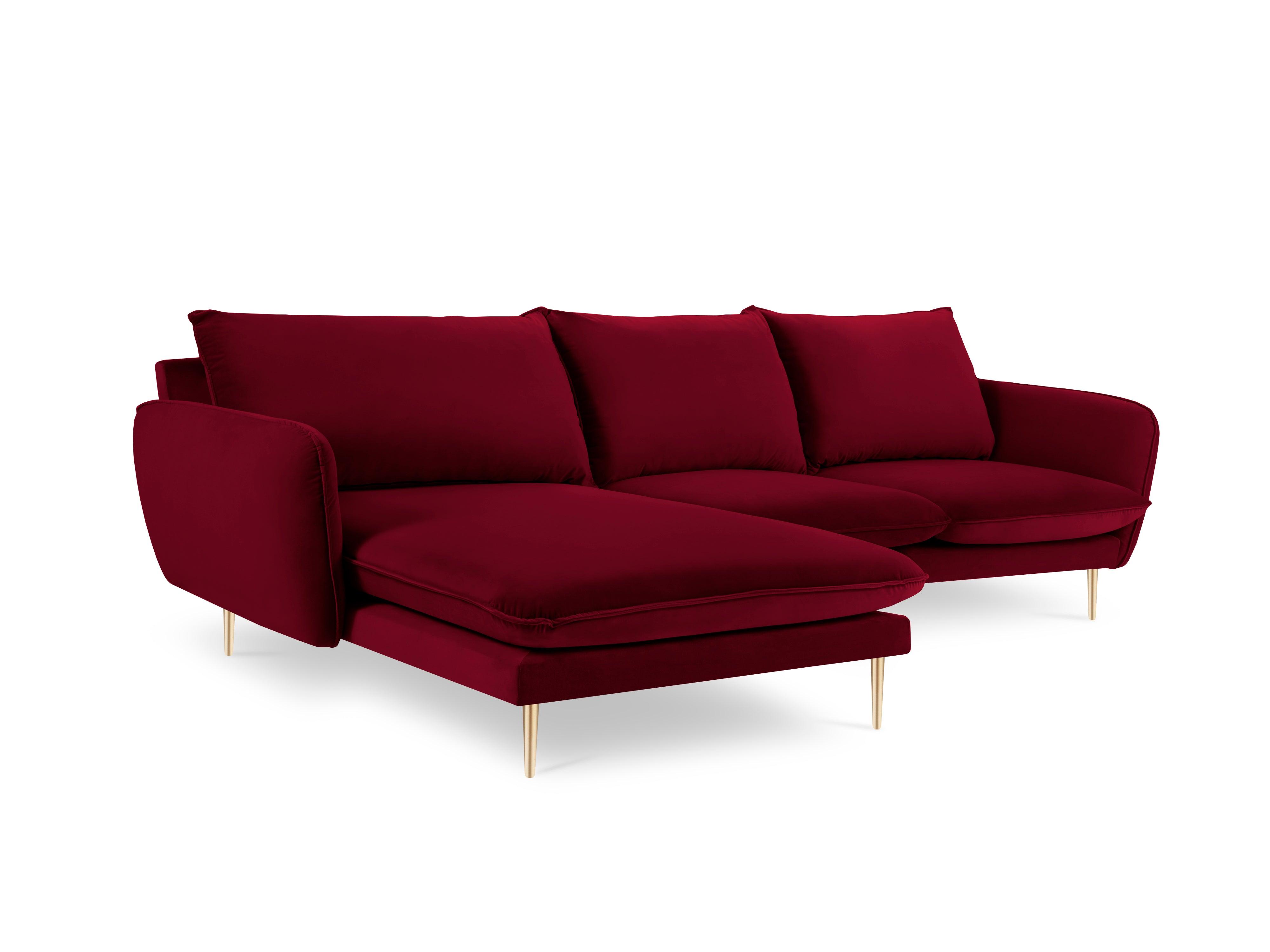 VIENNA left-hand velvet corner sofa maroon with gold base - Eye on Design