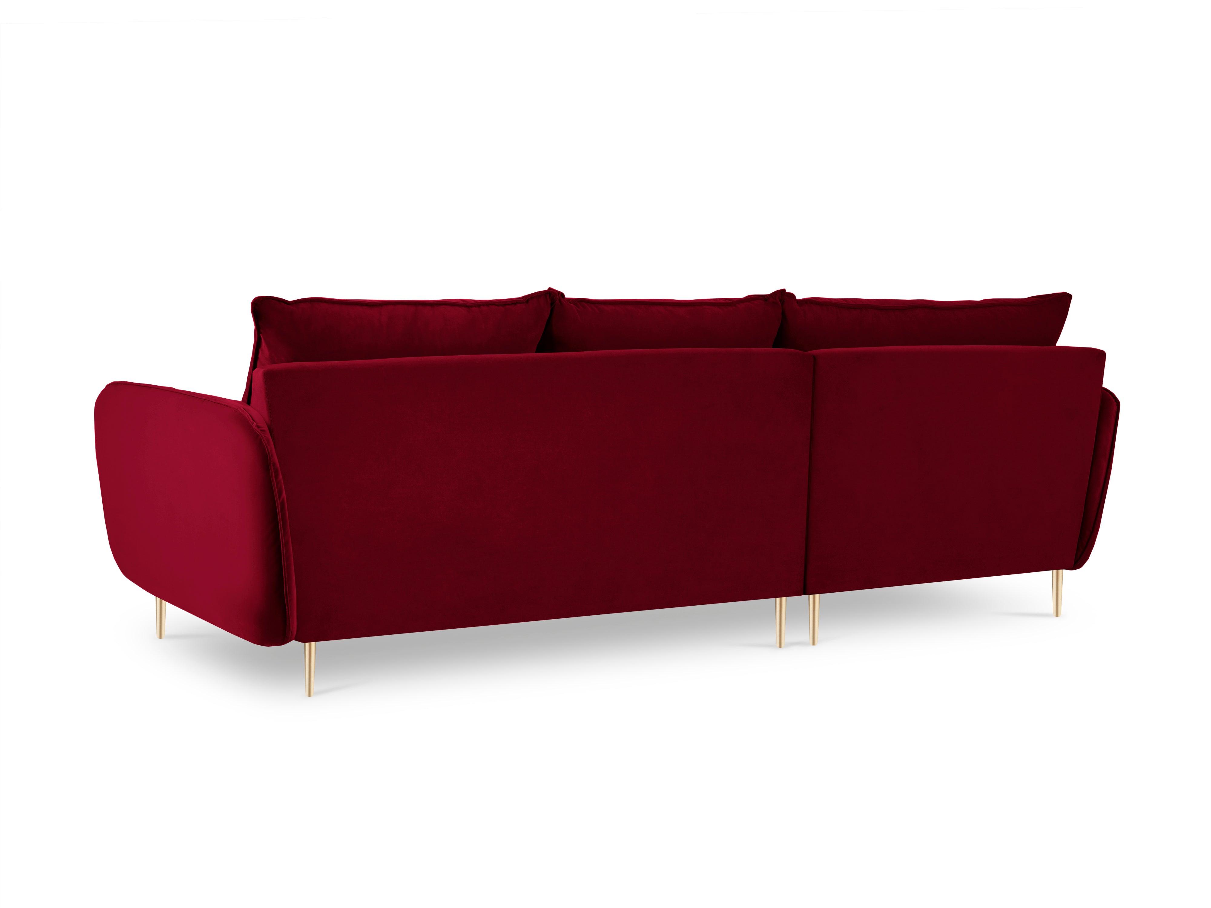 VIENNA left-hand velvet corner sofa maroon with gold base - Eye on Design