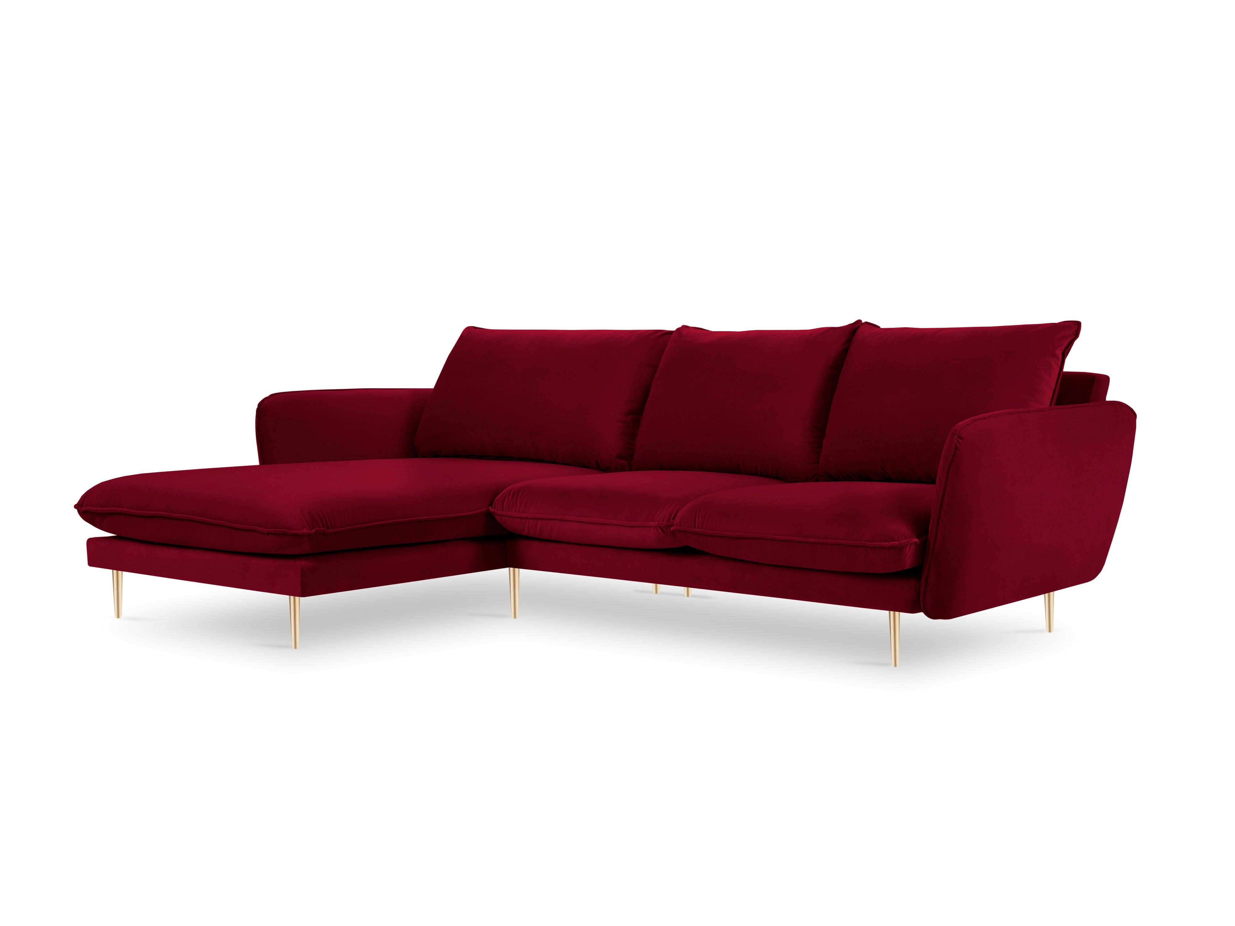 VIENNA left-hand velvet corner sofa maroon with gold base - Eye on Design