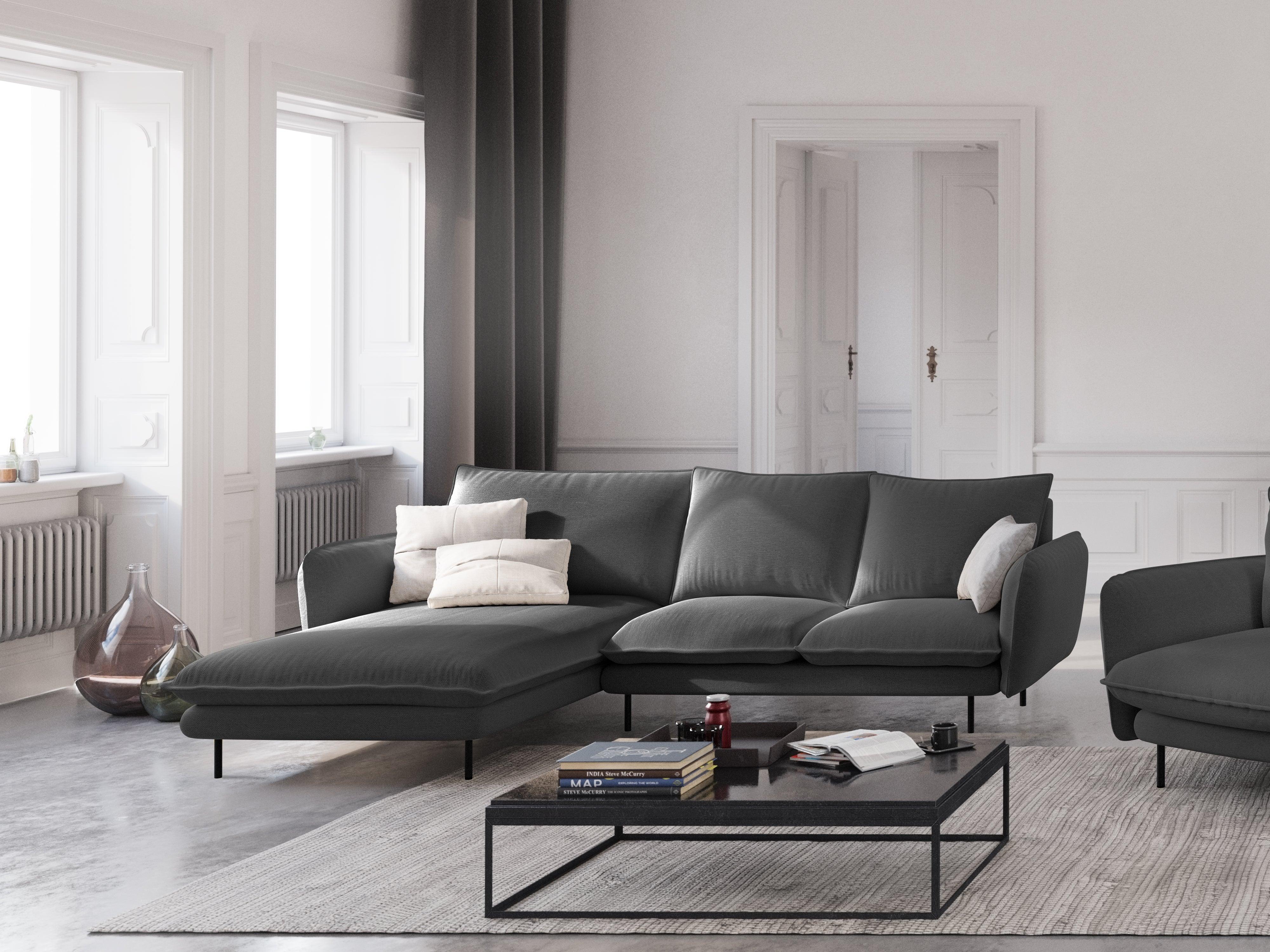 VIENNA left side corner sofa dark grey with black base - Eye on Design