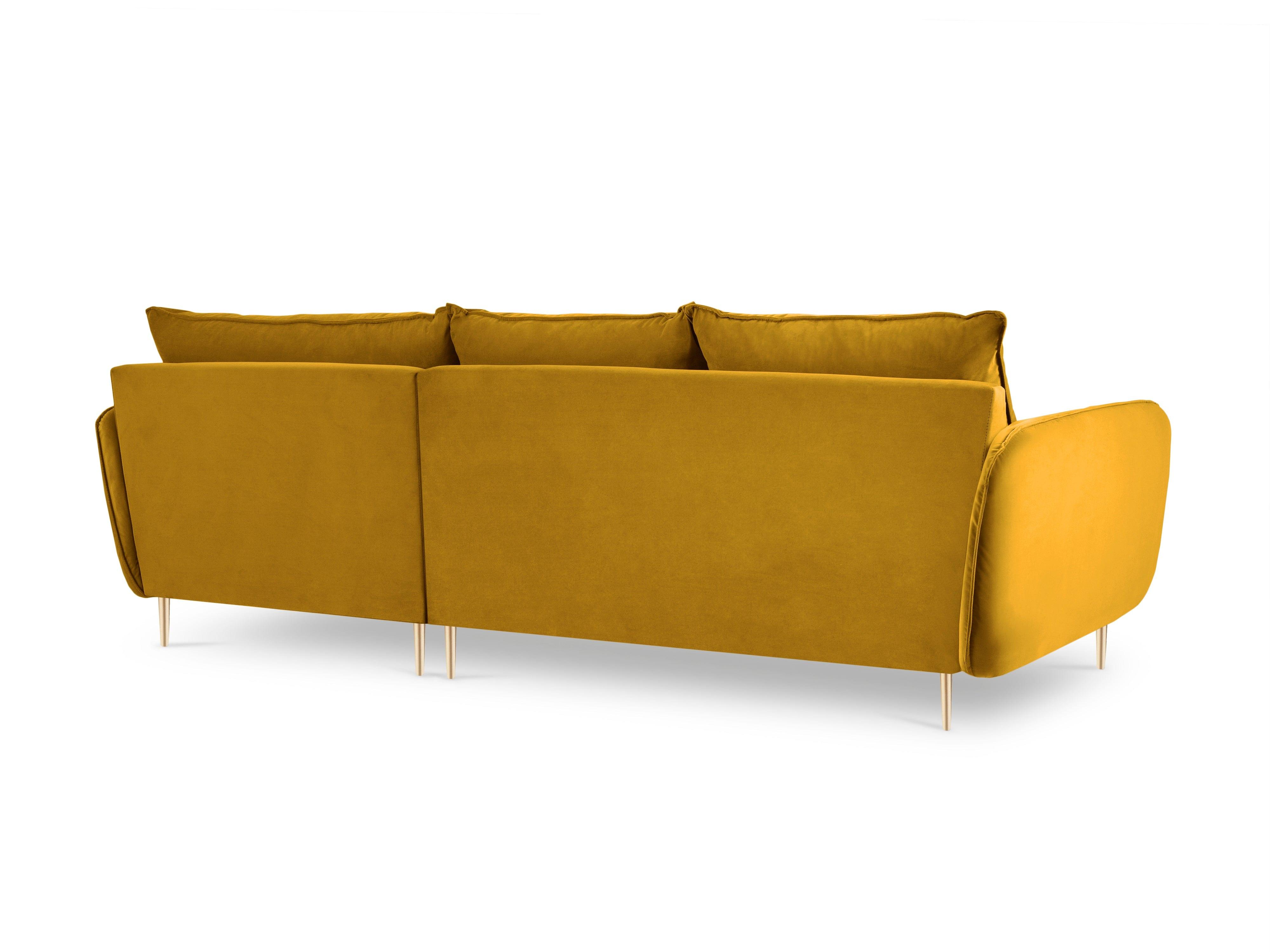 VIENNA right-hand velvet corner yellow with gold base - Eye on Design