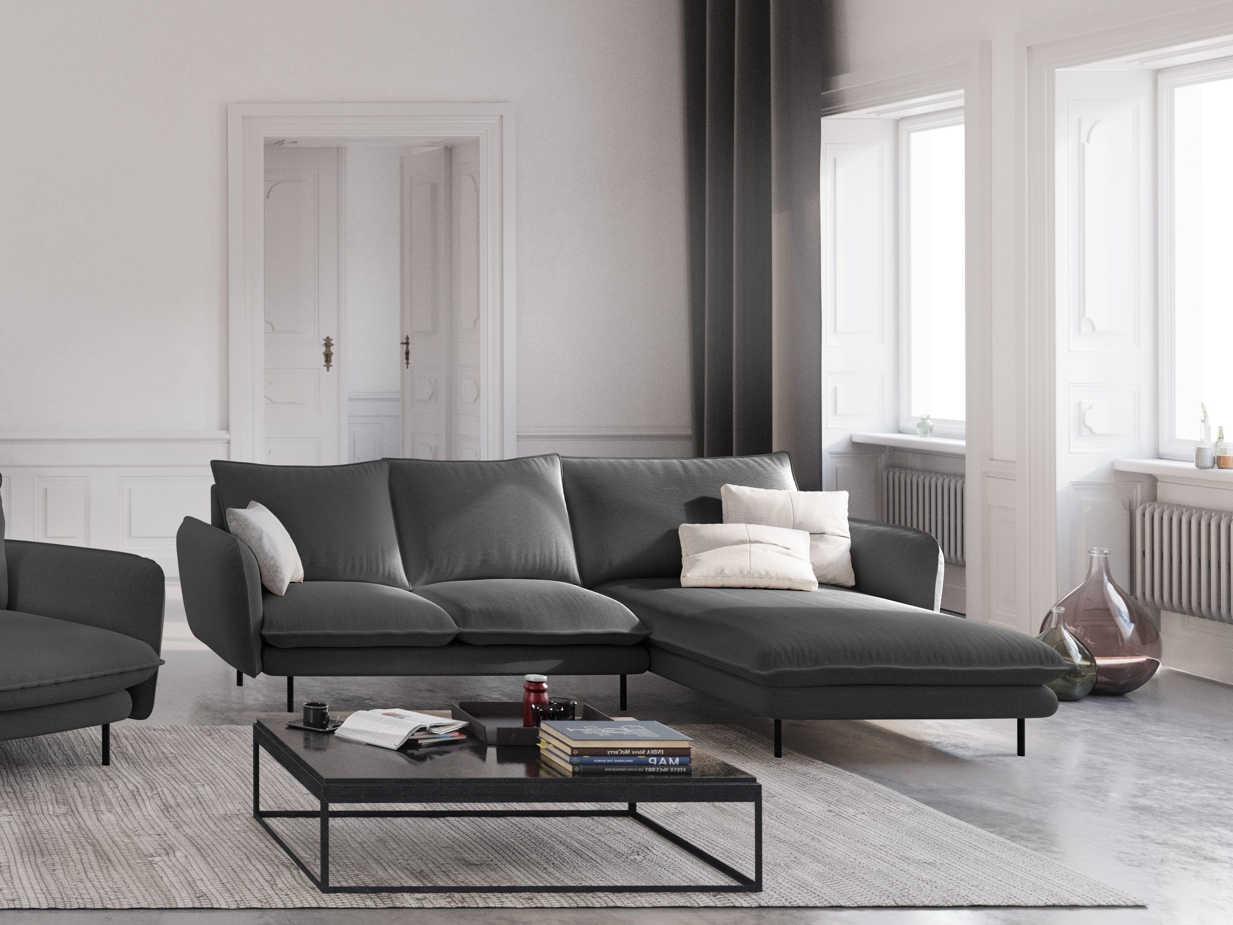 VIENNA right side corner sofa dark grey with black base - Eye on Design