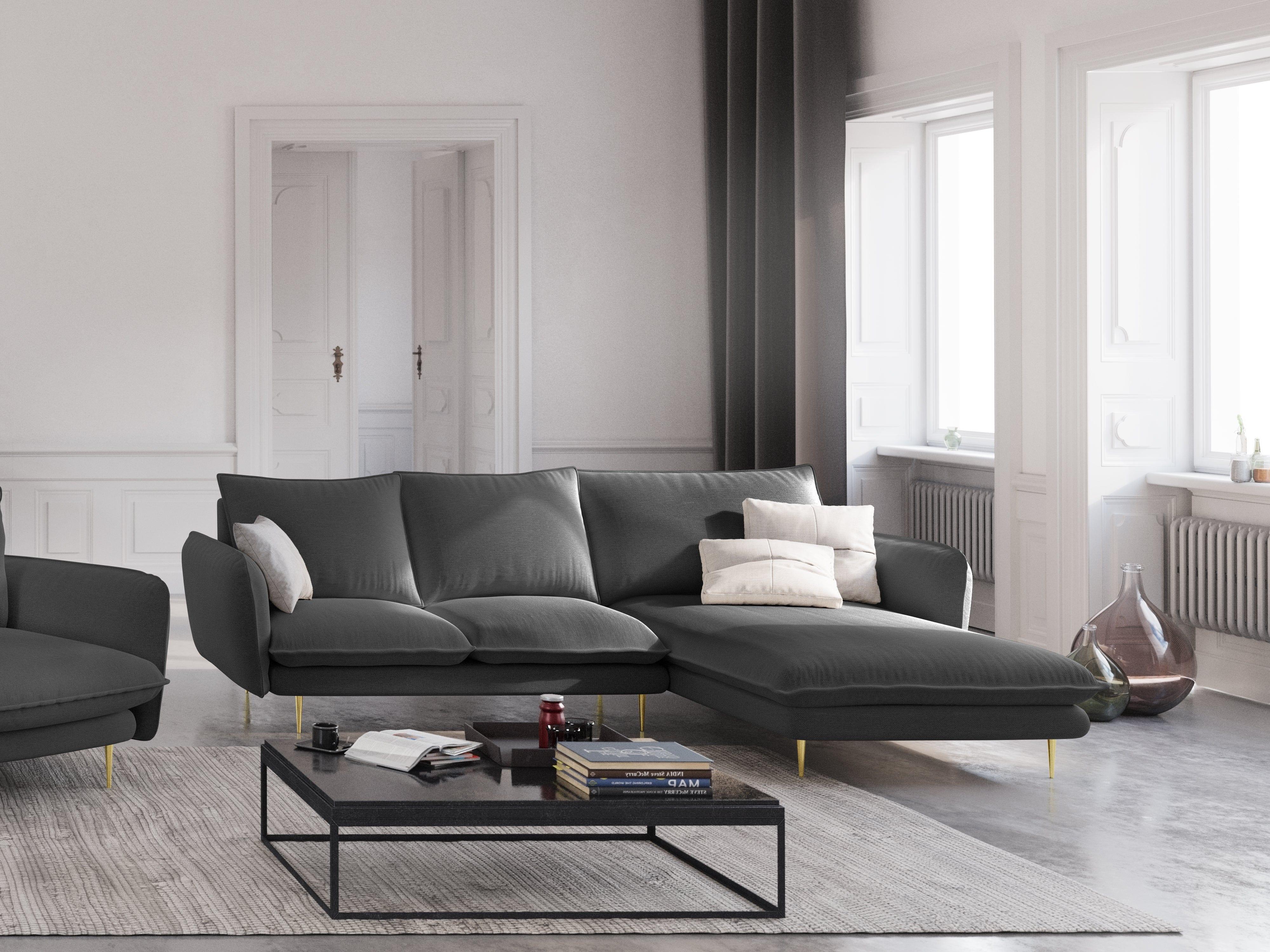 VIENNA right side corner sofa dark grey with gold base - Eye on Design